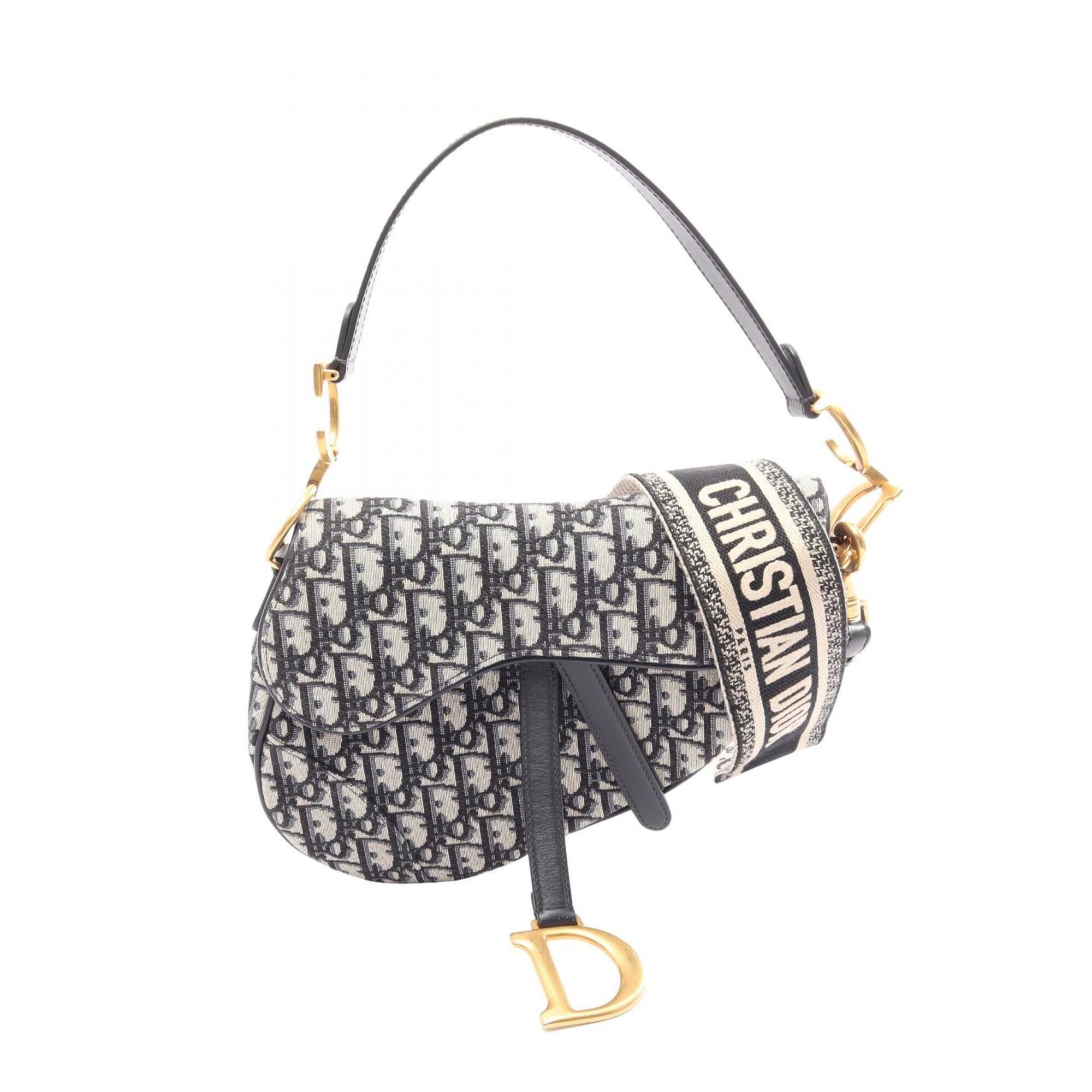 Christian Dior Beige Navy Canvas Handbag Saddle Bag (Pre-Owned)