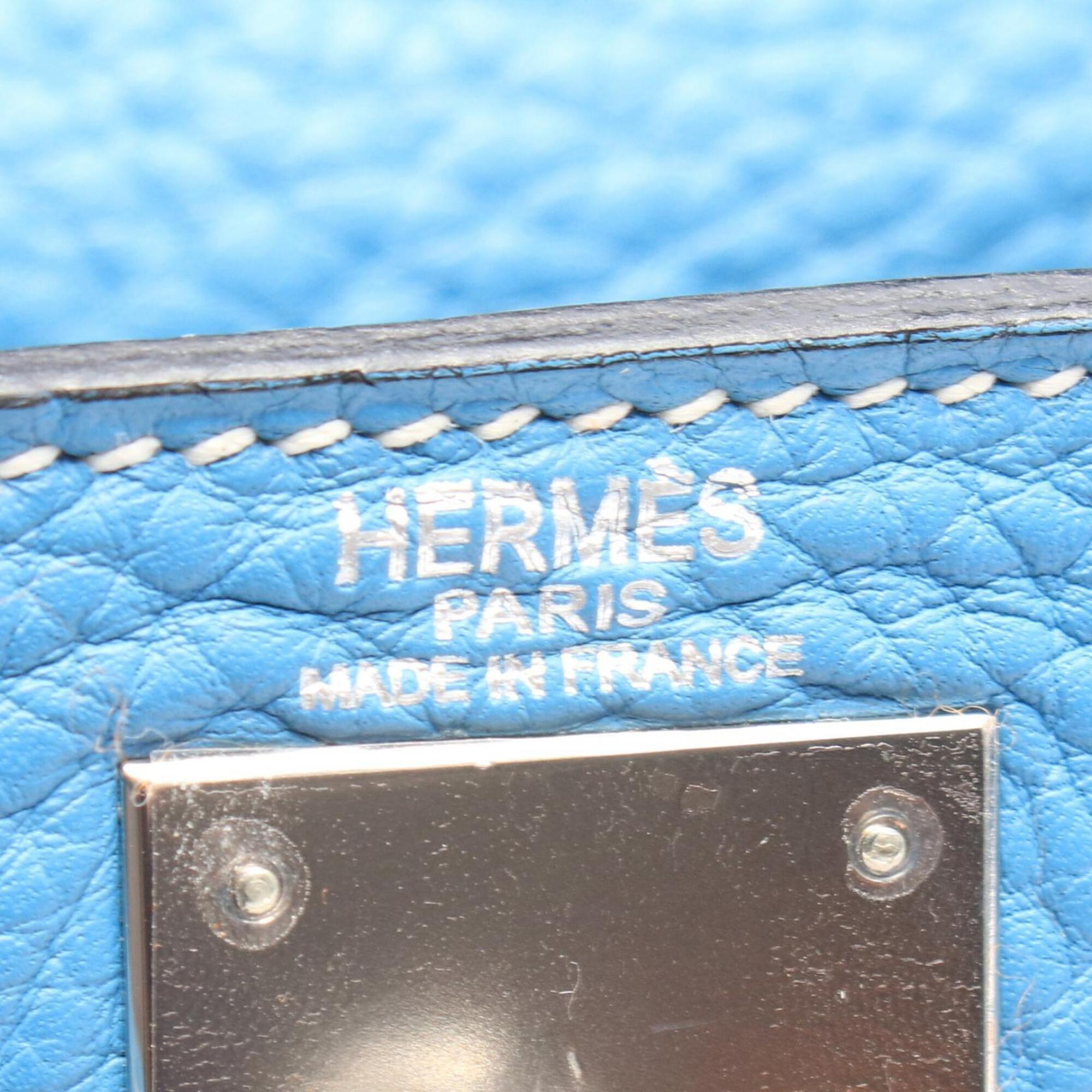 Hermes Blue Blue Jean Taurillon Clemence Leather Leather Handbag (Pre-Owned)