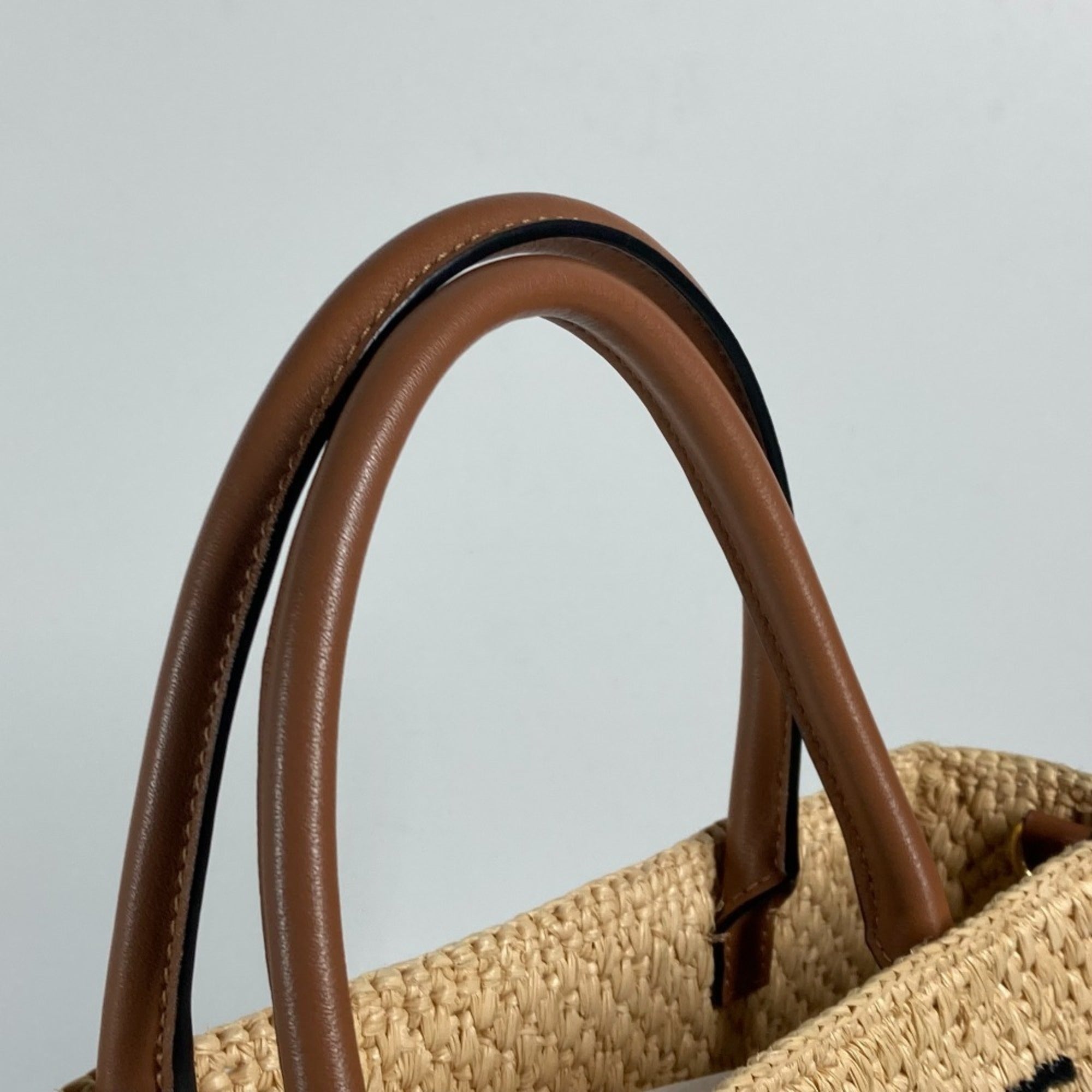 Loewe Beige Brown Raffia Handbag Shoulder Bag Tote Bag (Pre-Owned)