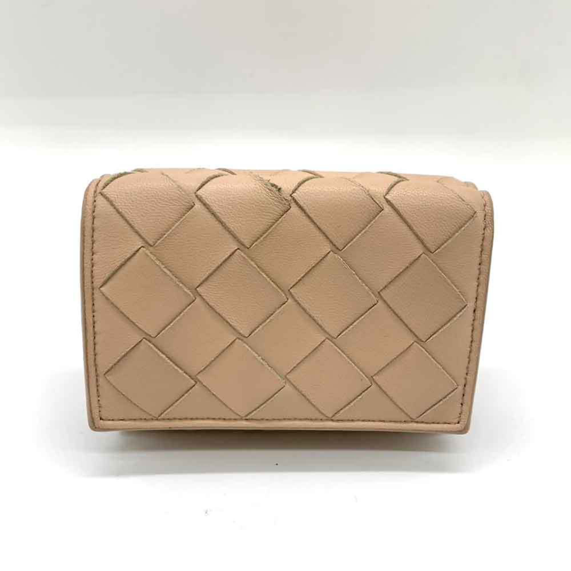 Bottega Veneta Beige Bordeaux Leather Wallet (Tri-Fold) (Pre-Owned)