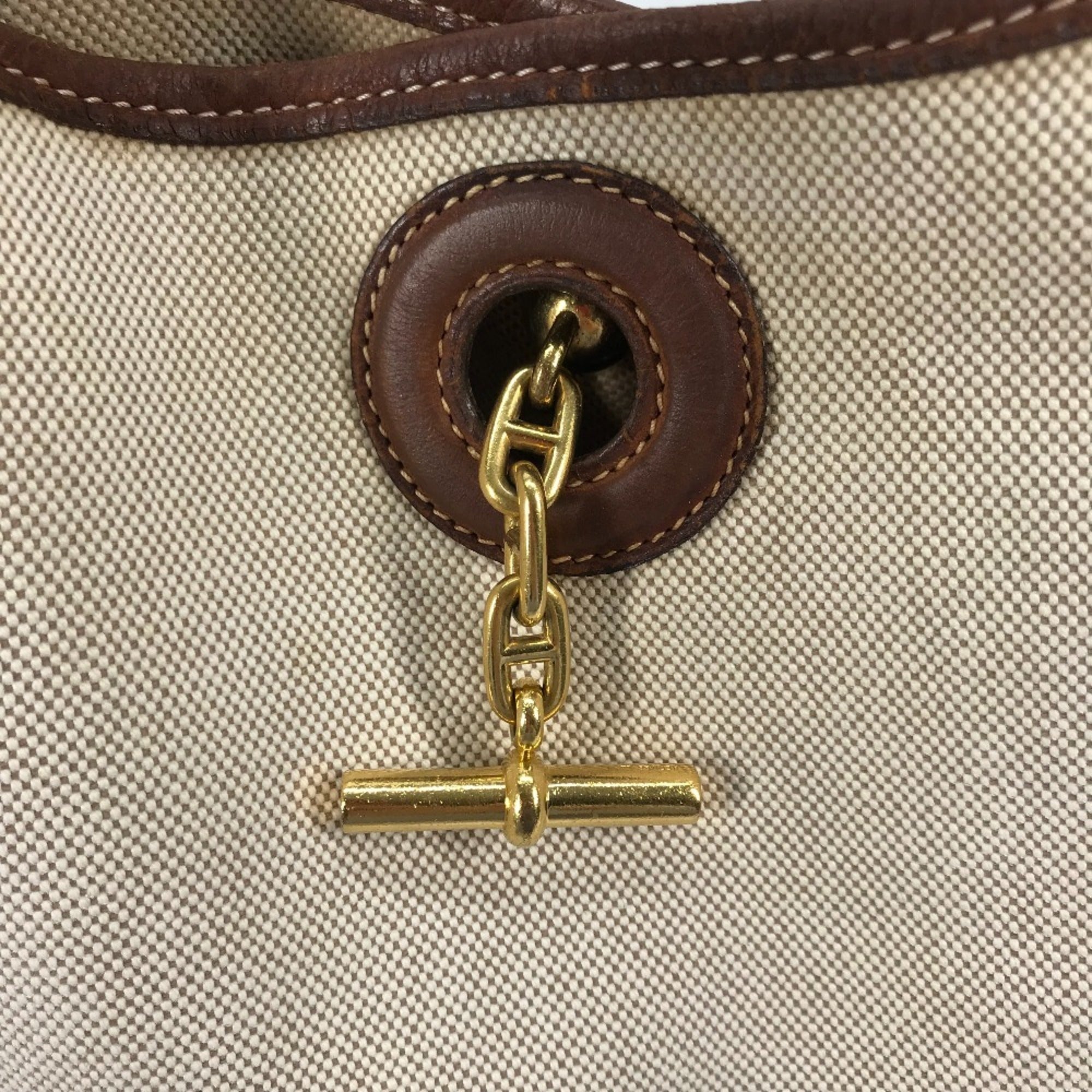 Hermes Vespa Beige Toile Officier Leather Shoulder Bag Tote Bag (Pre-Owned)