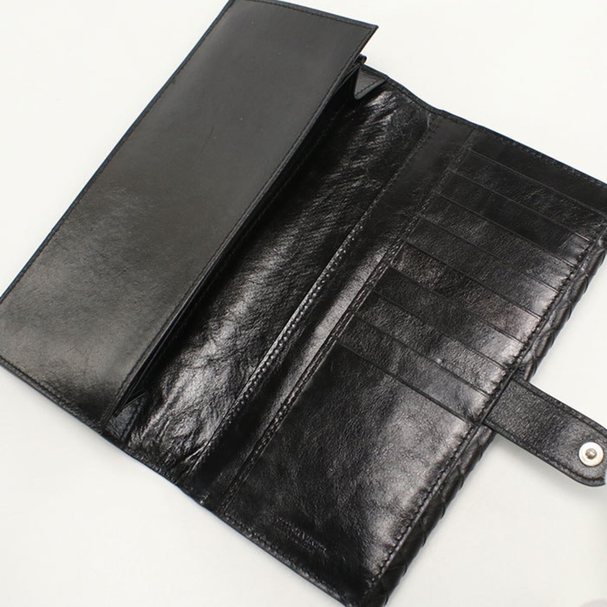 Bottega Veneta Intrecciato Black Leather Long Wallet (Bi-Fold) (Pre-Owned)