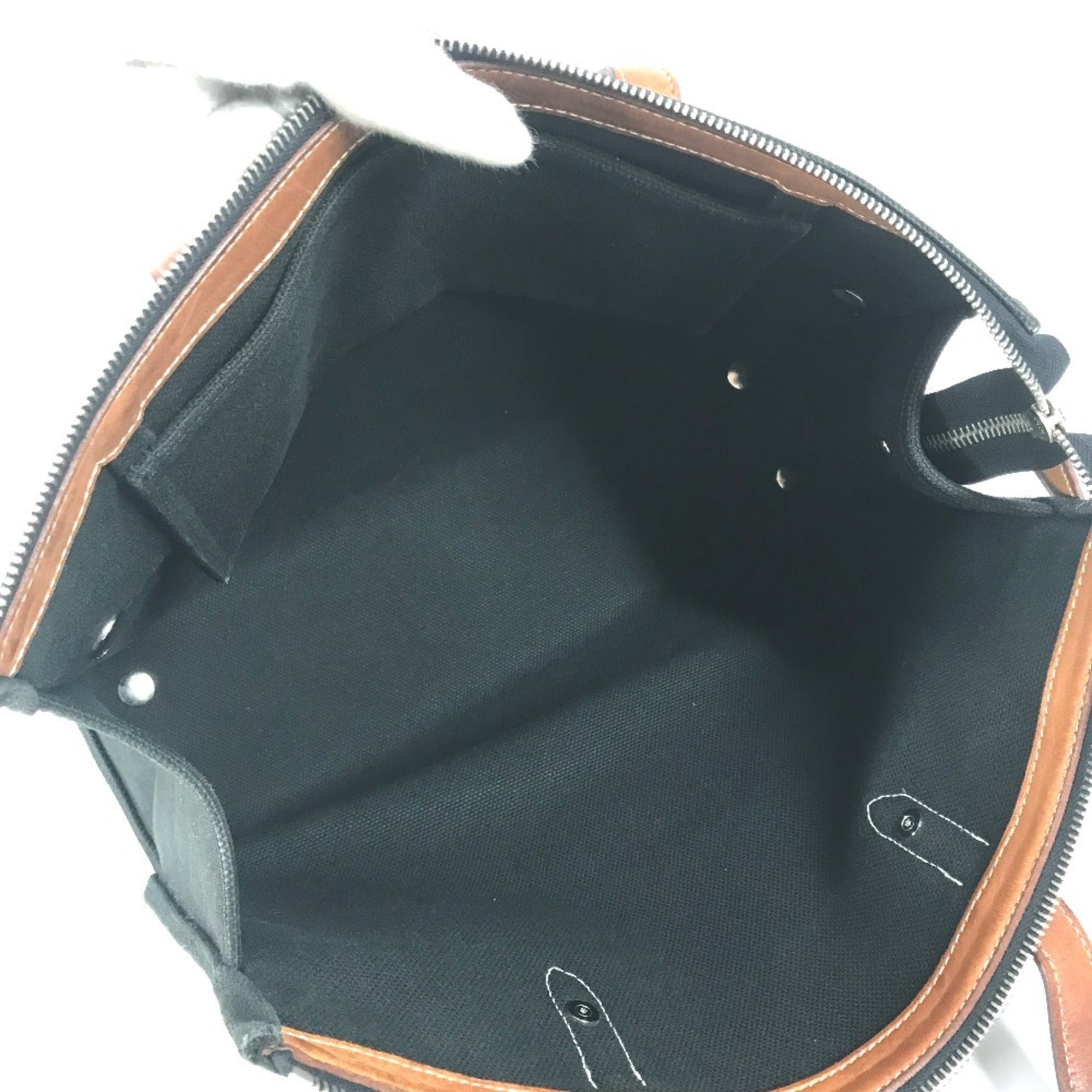 Hermes Black Brown Canvas Leather Briefcase Handbag Tote Bag (Pre-Owned)