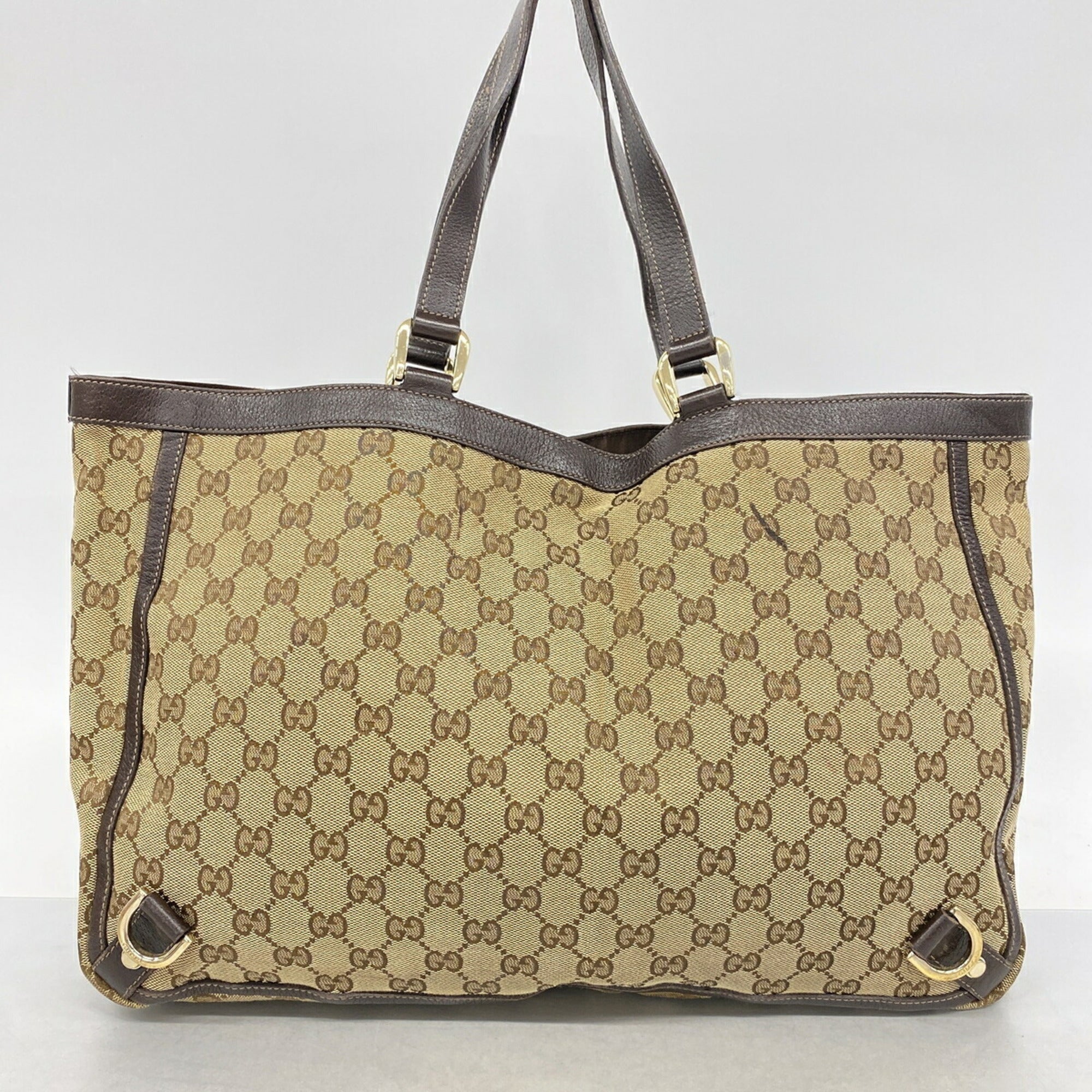 Gucci Beige Brown Canvas Tote Bag (Pre-Owned)