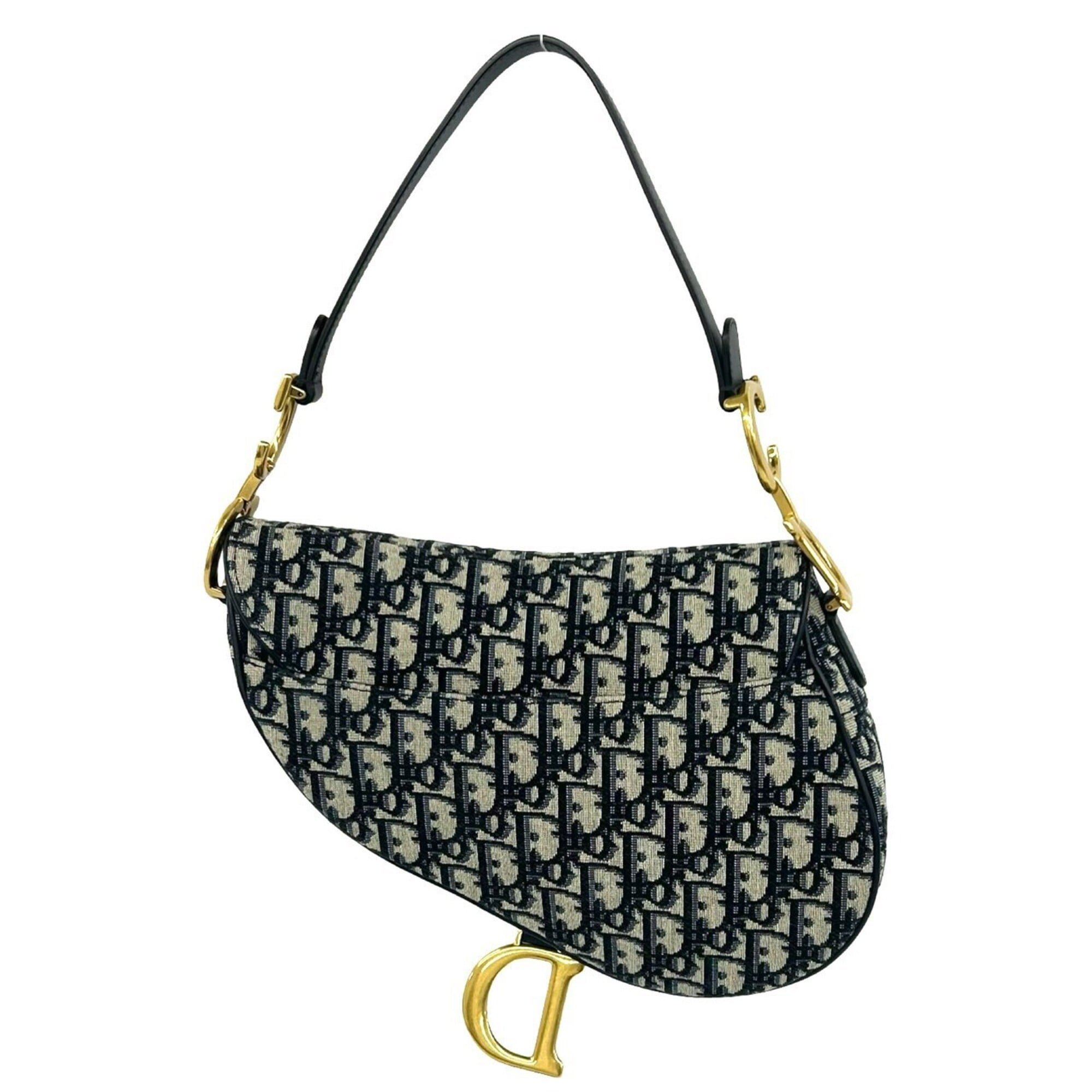 Christian Dior Navy Canvas Leather Saddle Bag Shoulder Bag (Pre-Owned)