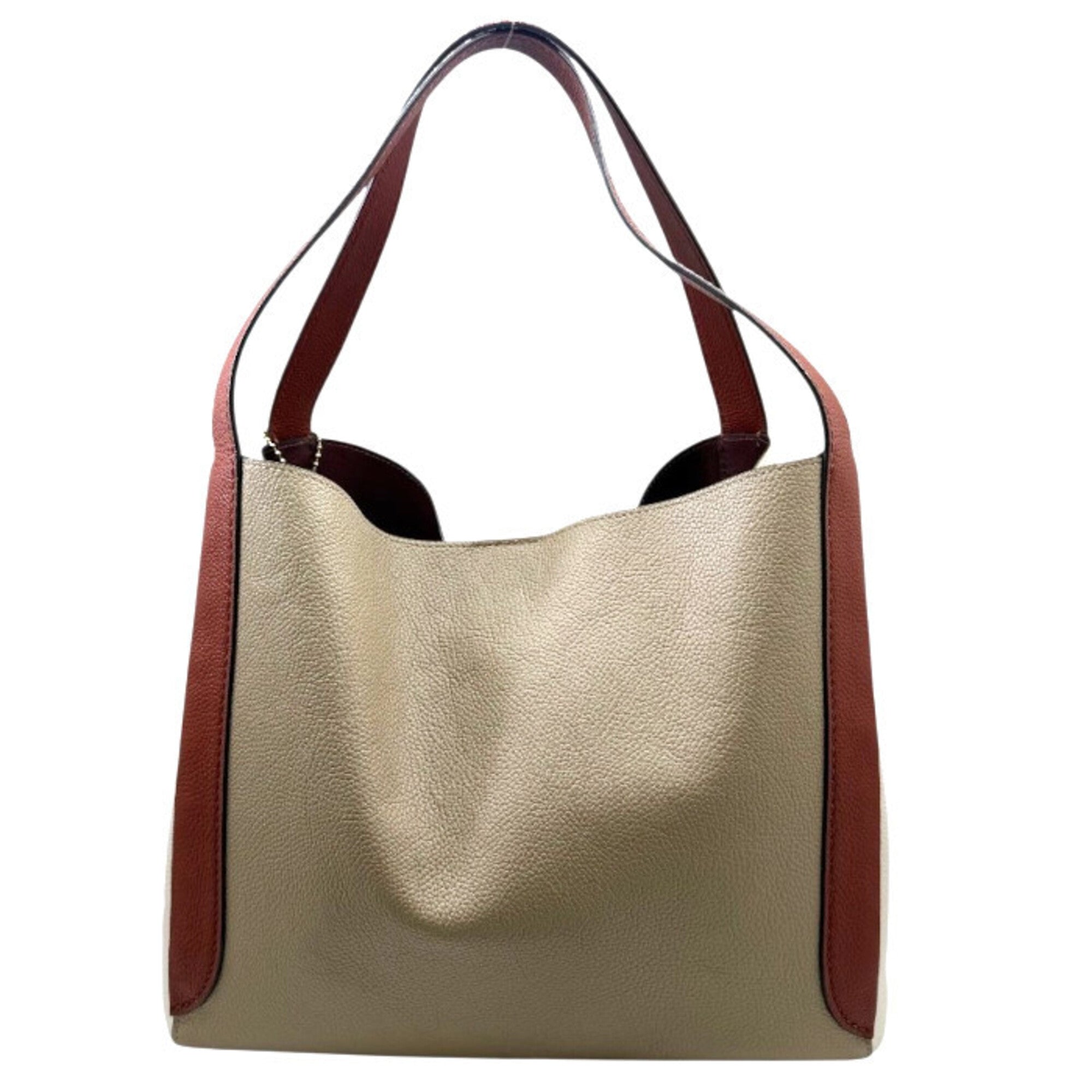 Coach Beige Ivory Red Color Leather Shoulder Bag Tote Bag (Pre-Owned)