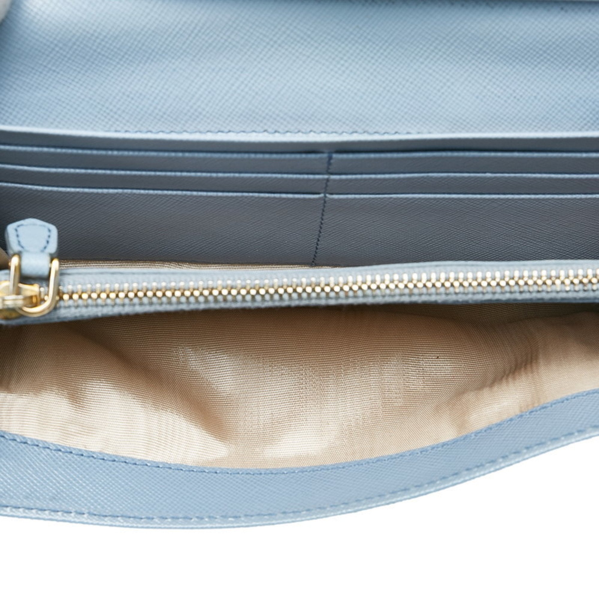 Prada Light Blue Leather Long Wallet (Bi-Fold) (Pre-Owned)
