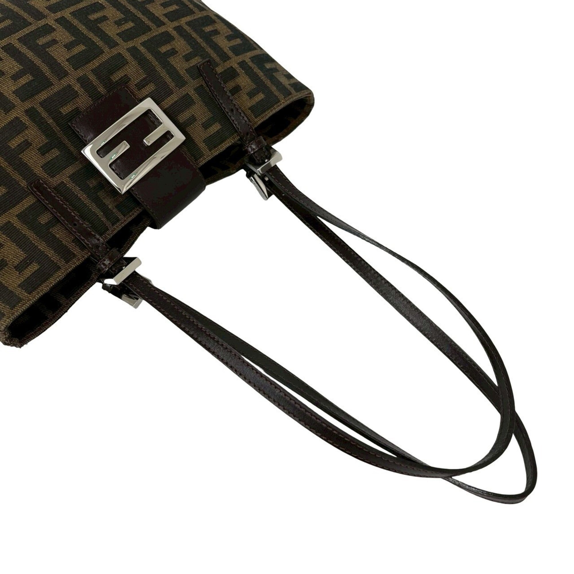 Fendi Black Brown Canvas Leather Shoulder Bag Tote Bag (Pre-Owned)