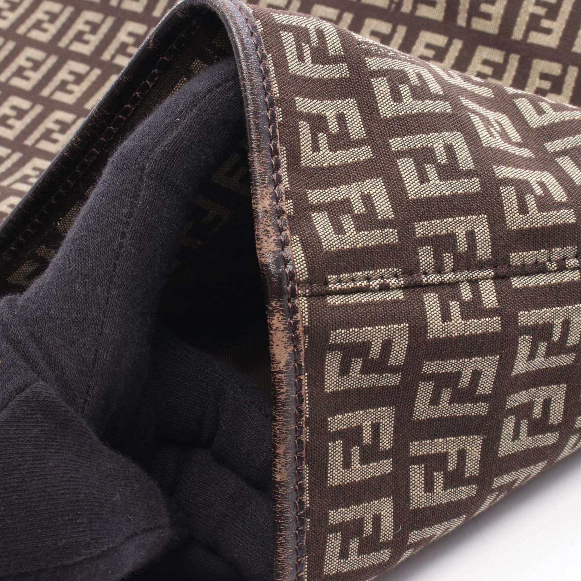 Fendi Beige Brown Canvas Leather Handbag Tote Bag (Pre-Owned)