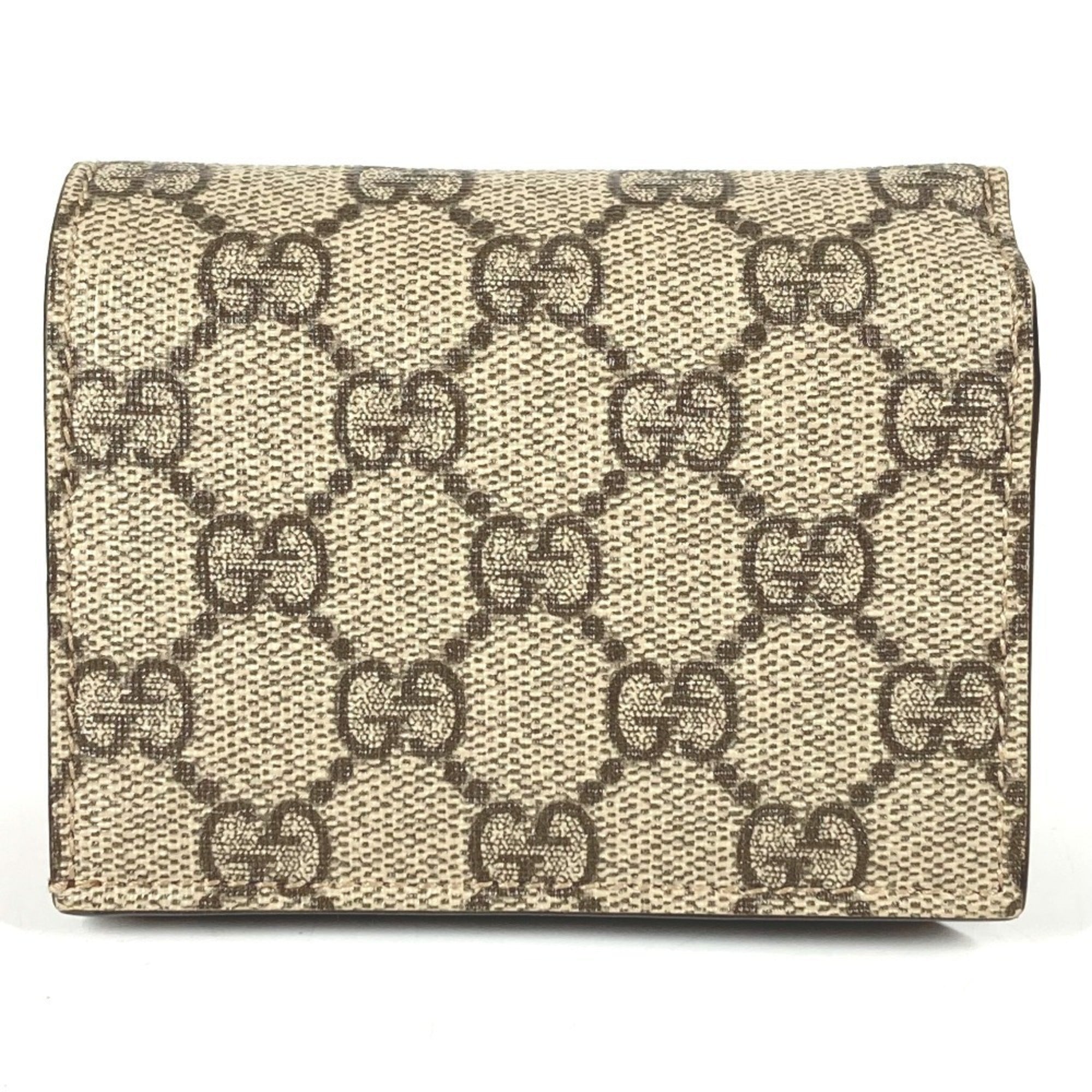 Gucci Gg Supreme Beige Red Color Gg Supreme Long Wallet (Bi-Fold) (Pre-Owned)