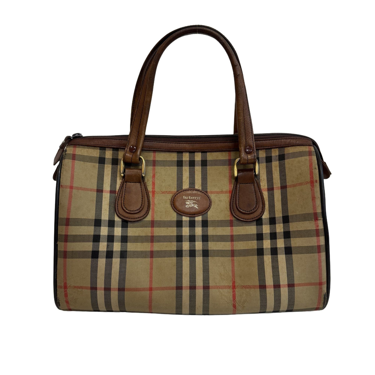 Burberry Brown Canvas Boston Bag Handbag (Pre-Owned)