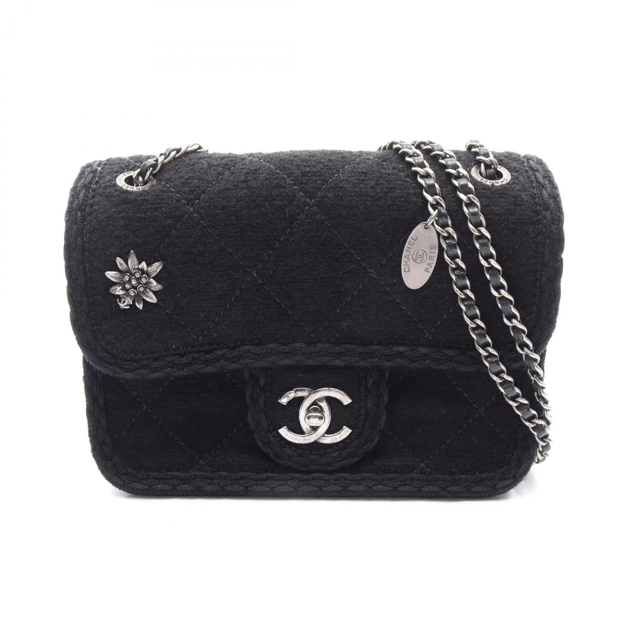 Chanel Black Wool Handbag Shoulder Bag (Pre-Owned)
