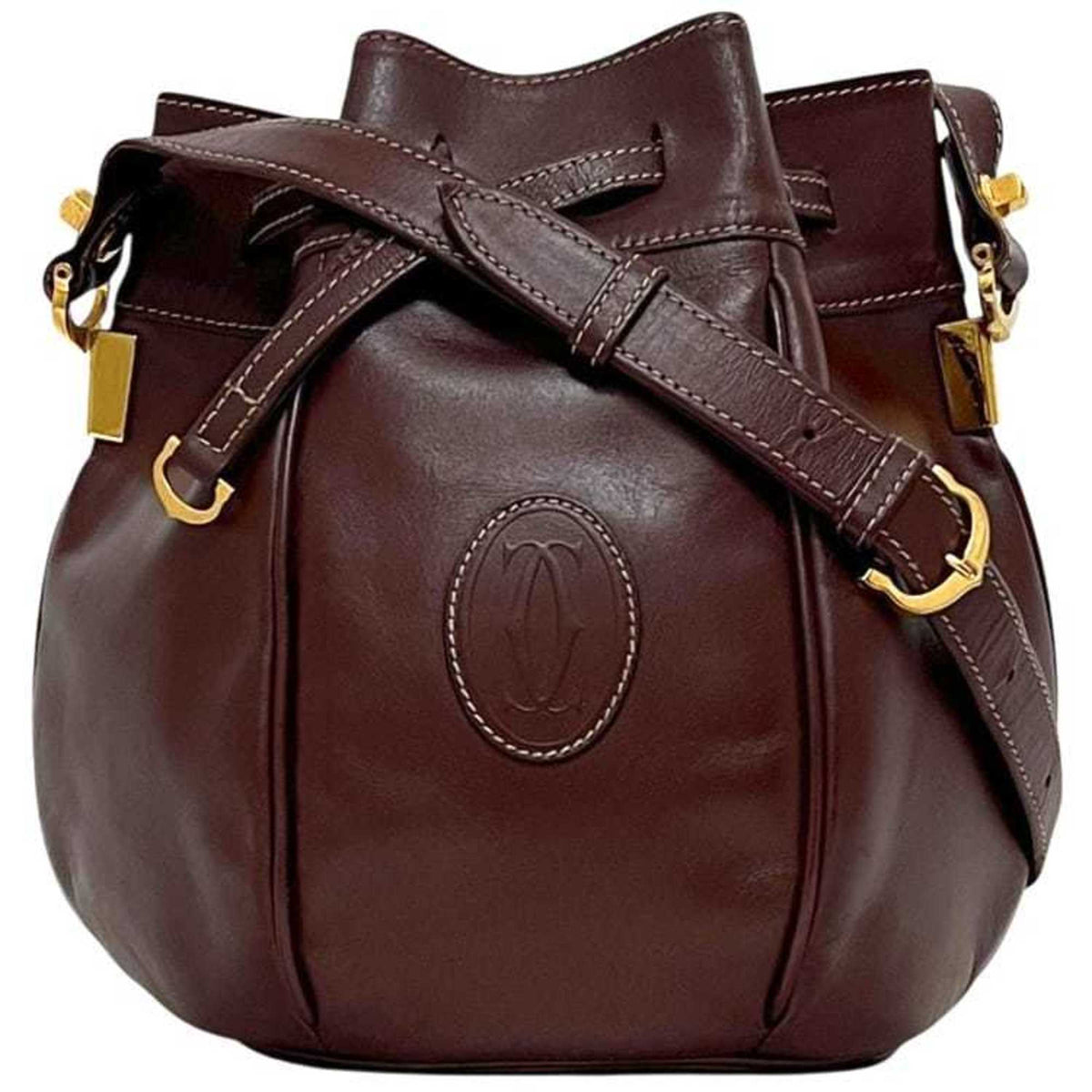 Cartier Bordeaux Wine Red Leather Shoulder Bag (Pre-Owned)