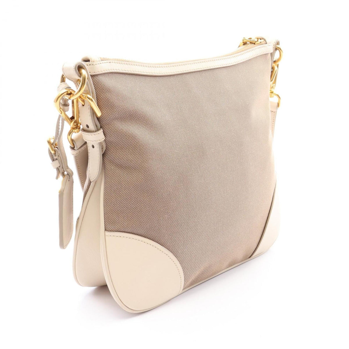 Prada Beige Ivory Canvas Leather Shoulder Bag (Pre-Owned)