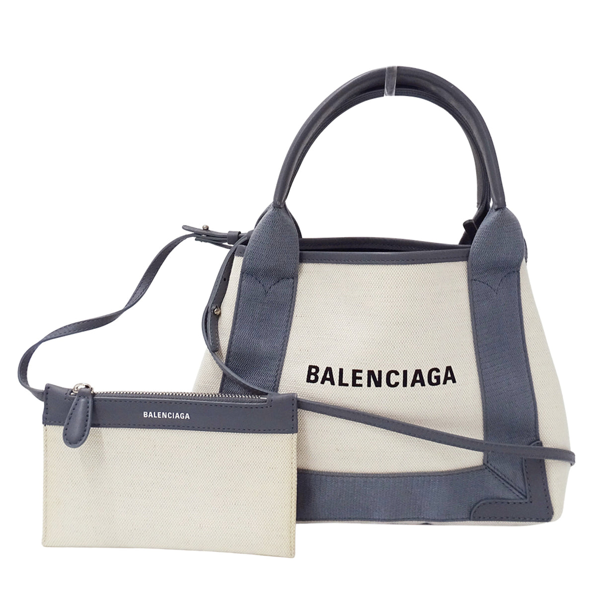 Balenciaga Gray Beige Canvas Handbag Pouch Shoulder Bag (Pre-Owned)