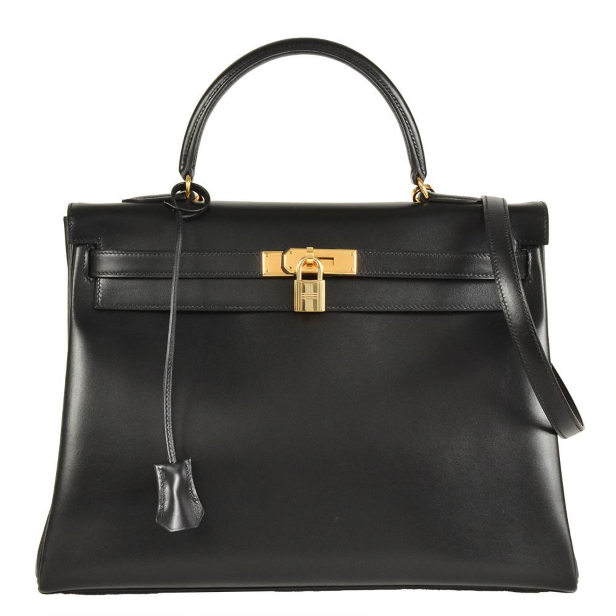 Hermes Black Box Calf Leather Handbag (Pre-Owned)