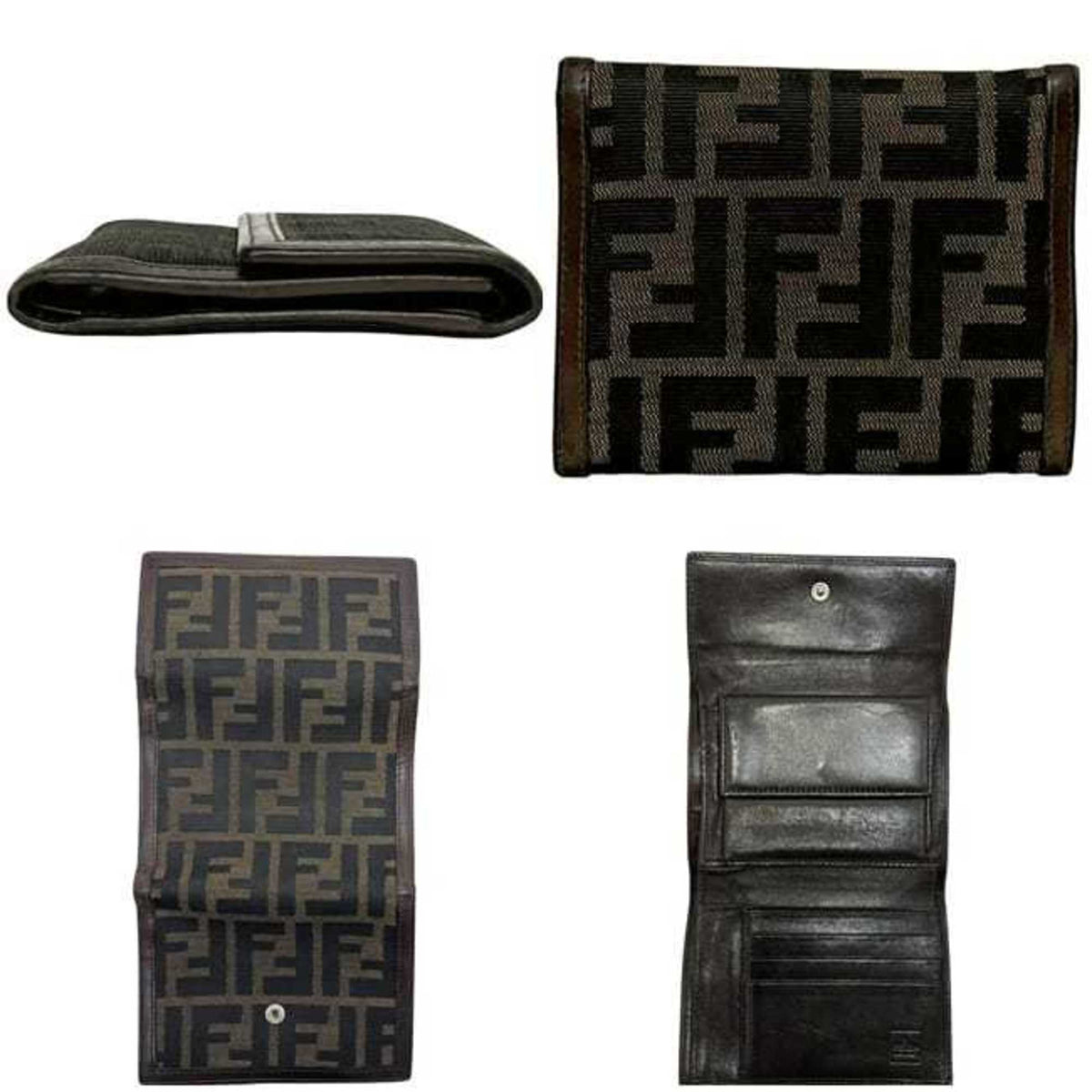 Fendi Brown Khaki Canvas Leather Wallet (Tri-Fold) (Pre-Owned)