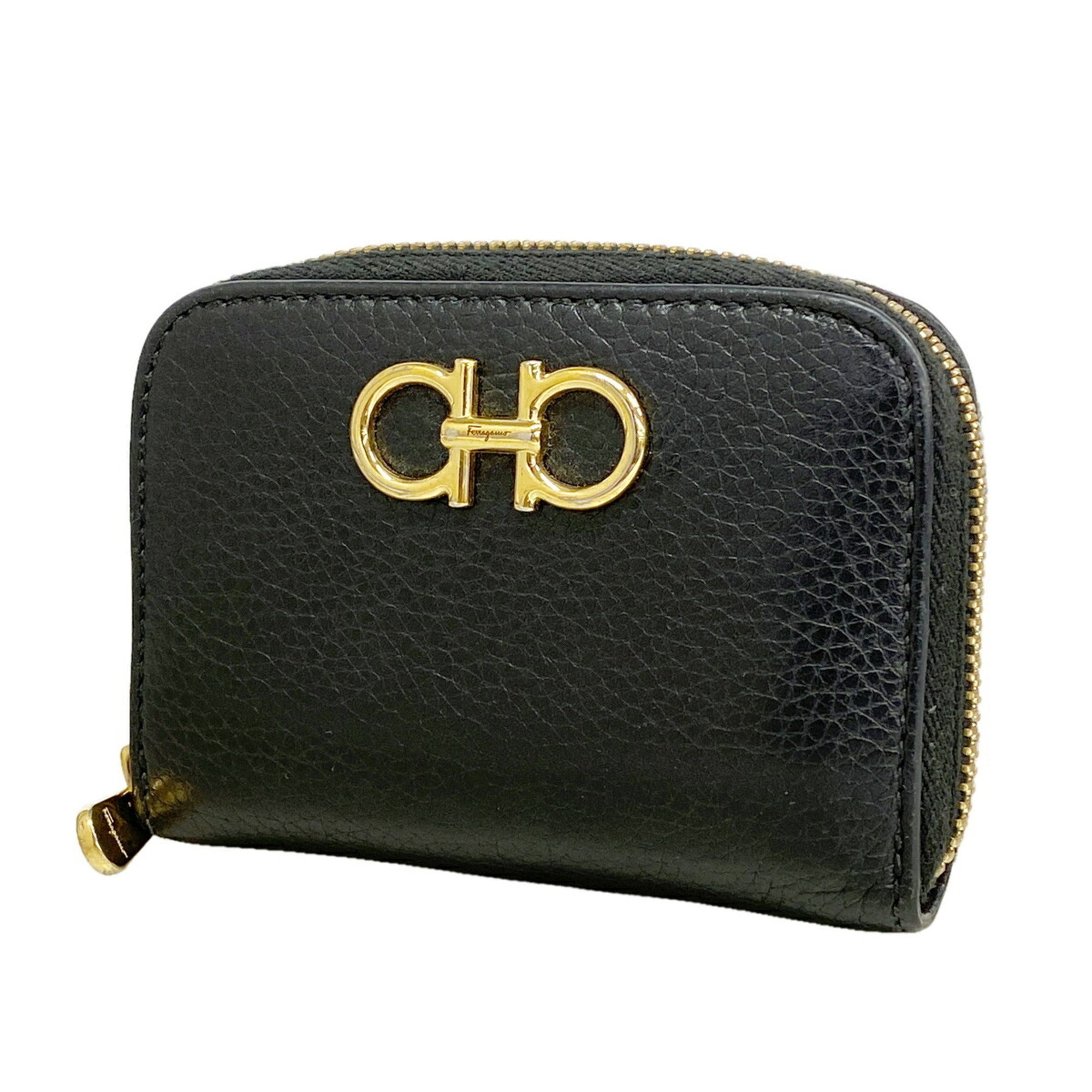 Salvatore Ferragamo Black Leather Coin Purse/Coin Case (Pre-Owned)