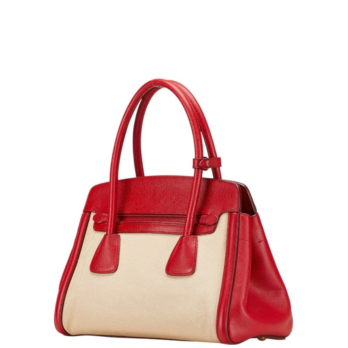 Prada Beige Red Color Canvas Leather Handbag Shoulder Bag (Pre-Owned)