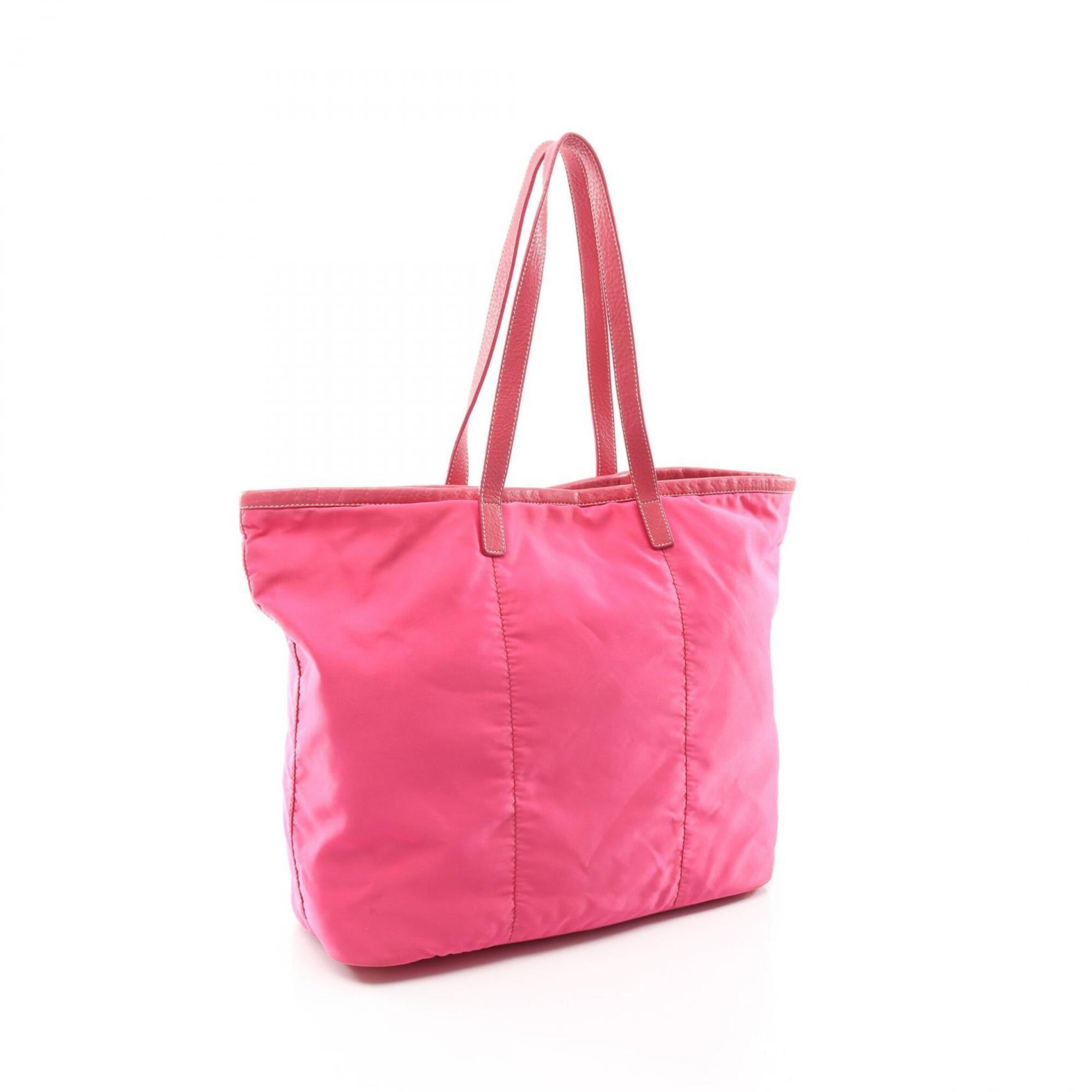 Prada Pink Nylon Leather Handbag Tote Bag (Pre-Owned)