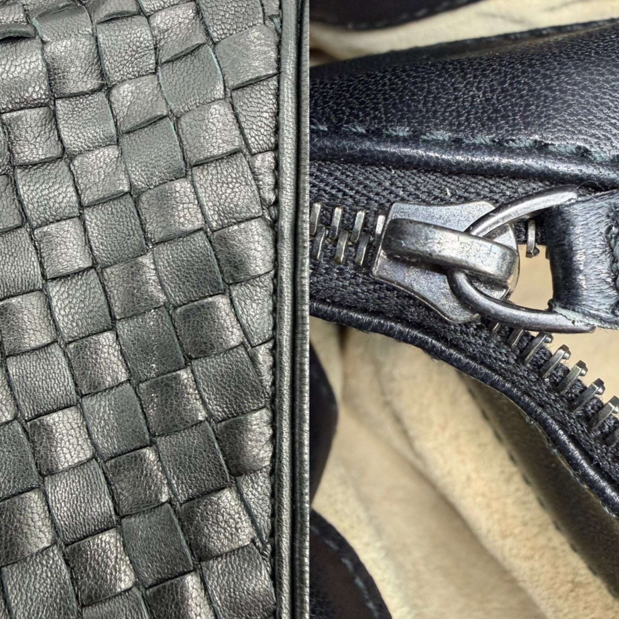 Bottega Veneta Intrecciato Black Leather Handbag (Pre-Owned)
