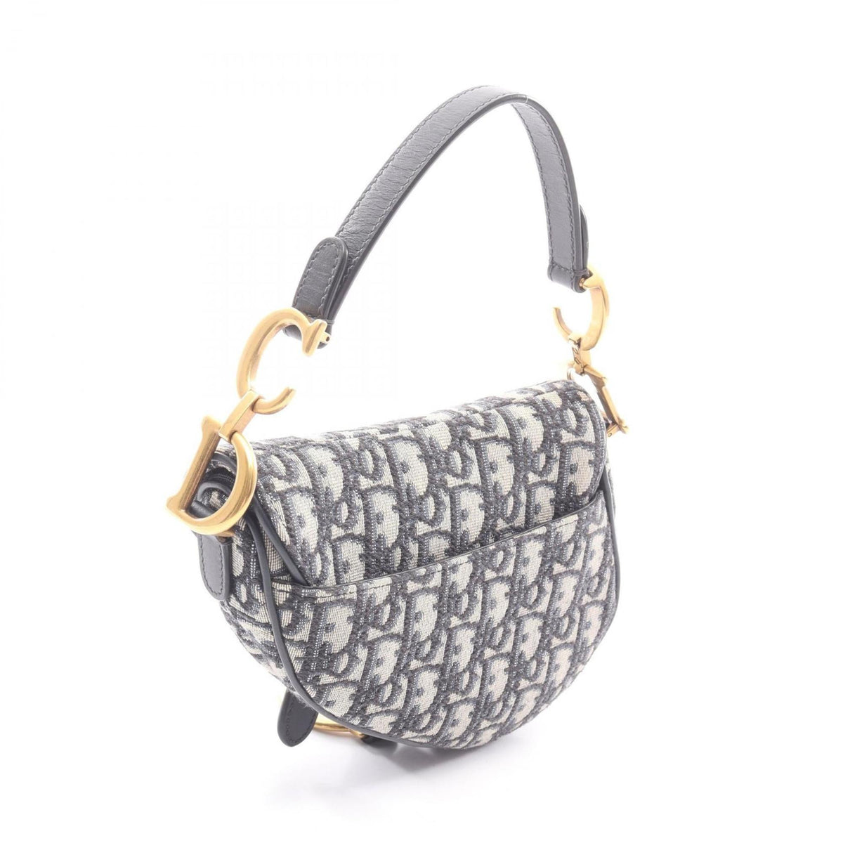 Christian Dior Ivory Navy Canvas Leather Handbag Saddle Bag (Pre-Owned)