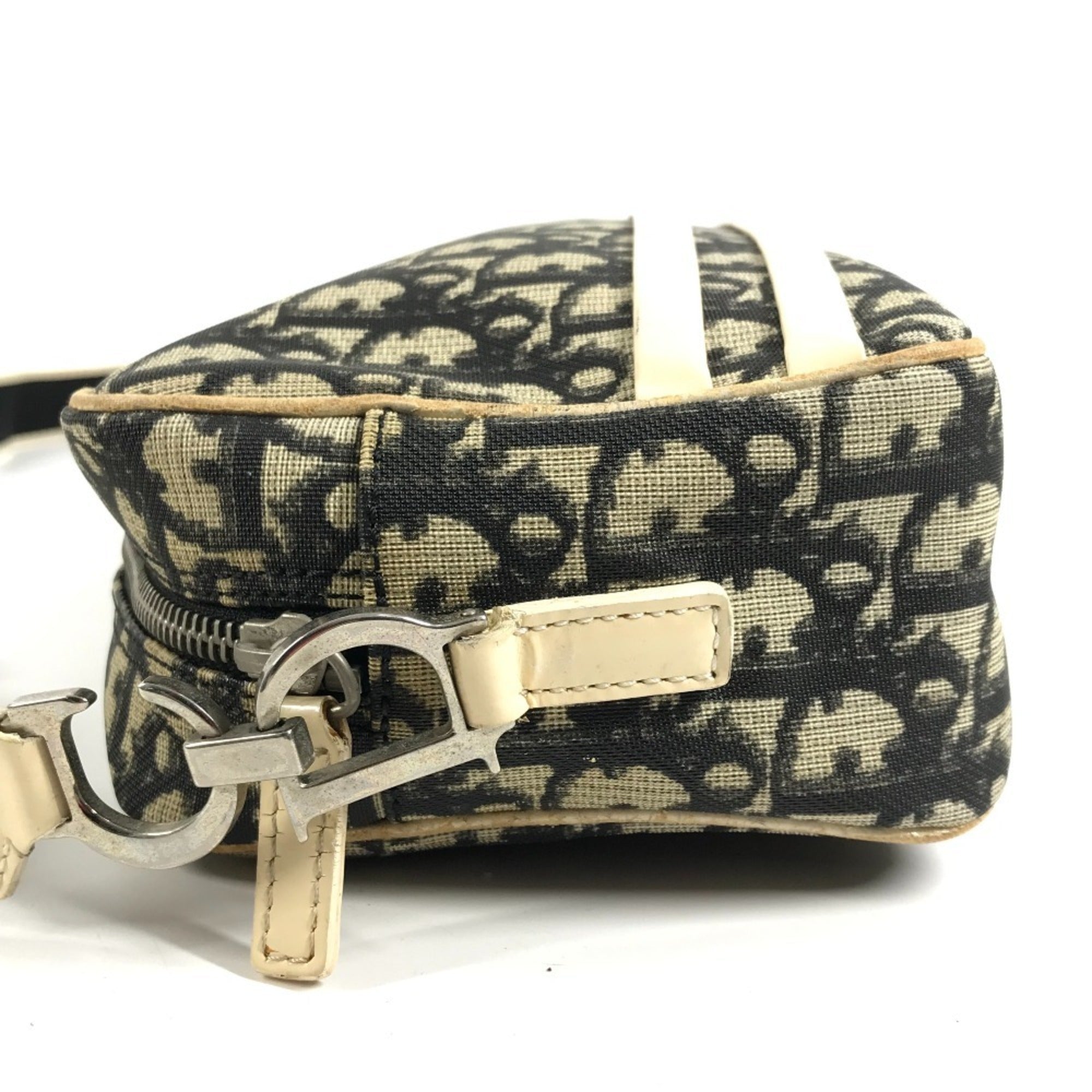 Christian Dior Black White Canvas Pvc Suede Leather Pochette Shoulder Bag (Pre-Owned)