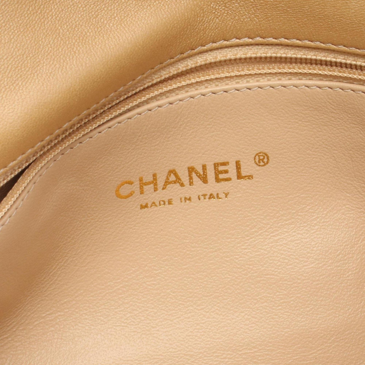 Chanel Beige Gold Gold Brown Fabric Leather Handbag Shoulder Bag (Pre-Owned)