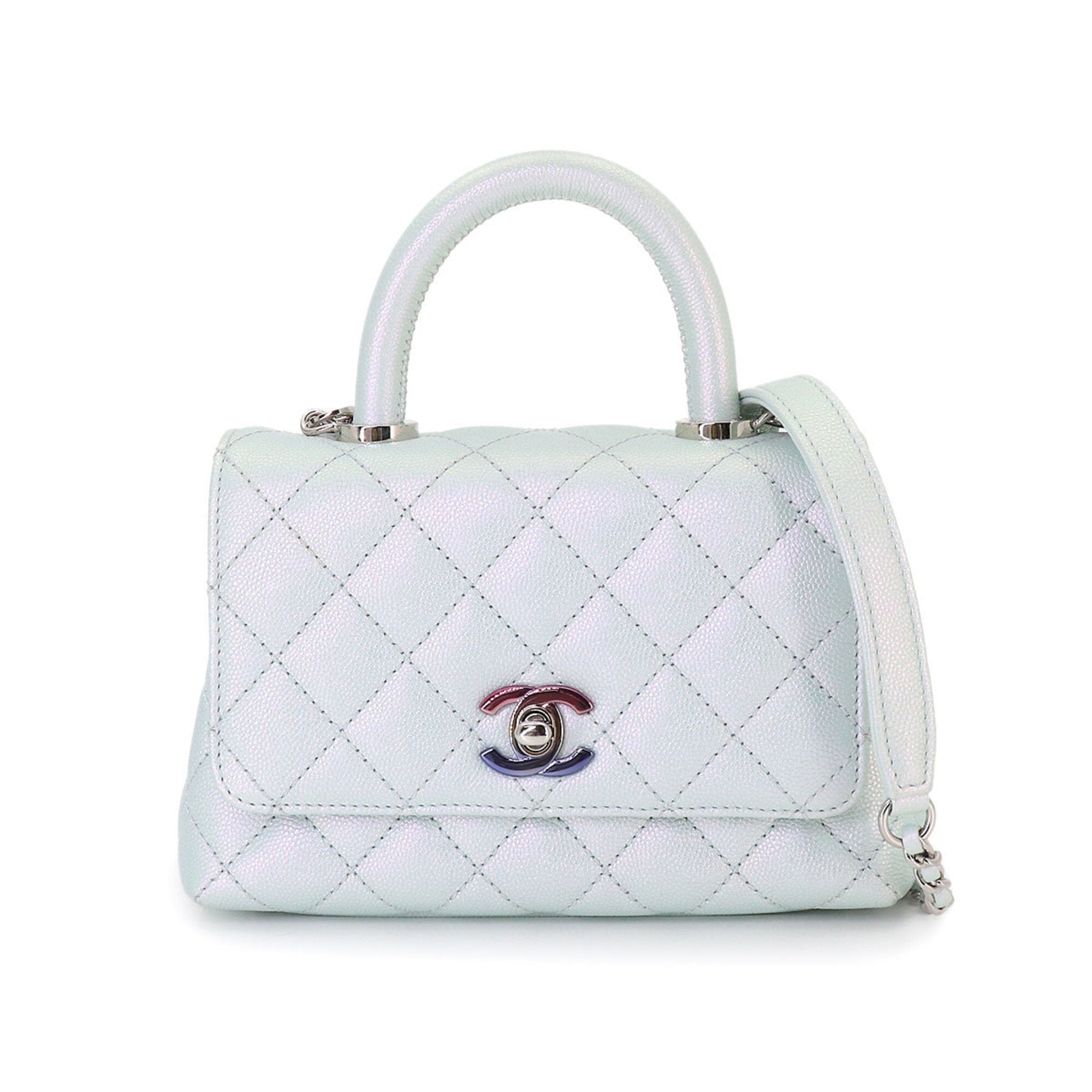 Chanel Metallic Blue Grained Calfskin Handbag (Pre-Owned)