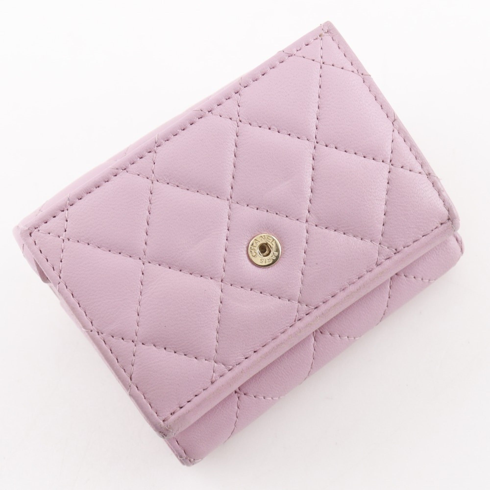 Chanel Gold Pink Leather Wallet (Tri-Fold) (Pre-Owned)