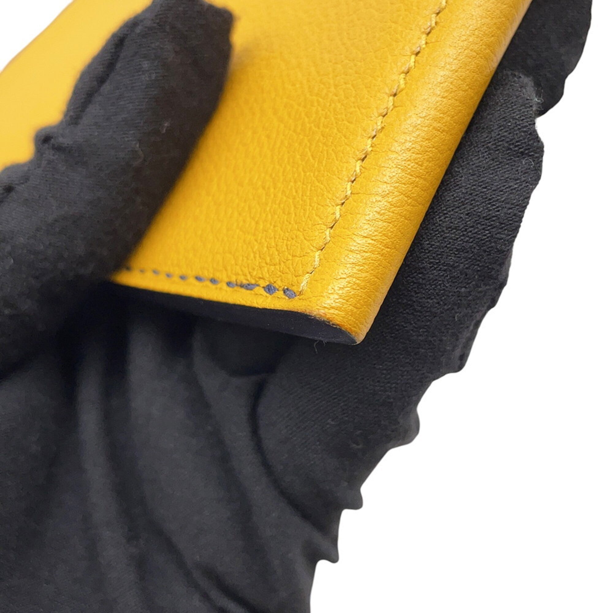 Hermes Kara Black Blue Jaune Box Calf Leather Clutch Bag Handbag (Pre-Owned)