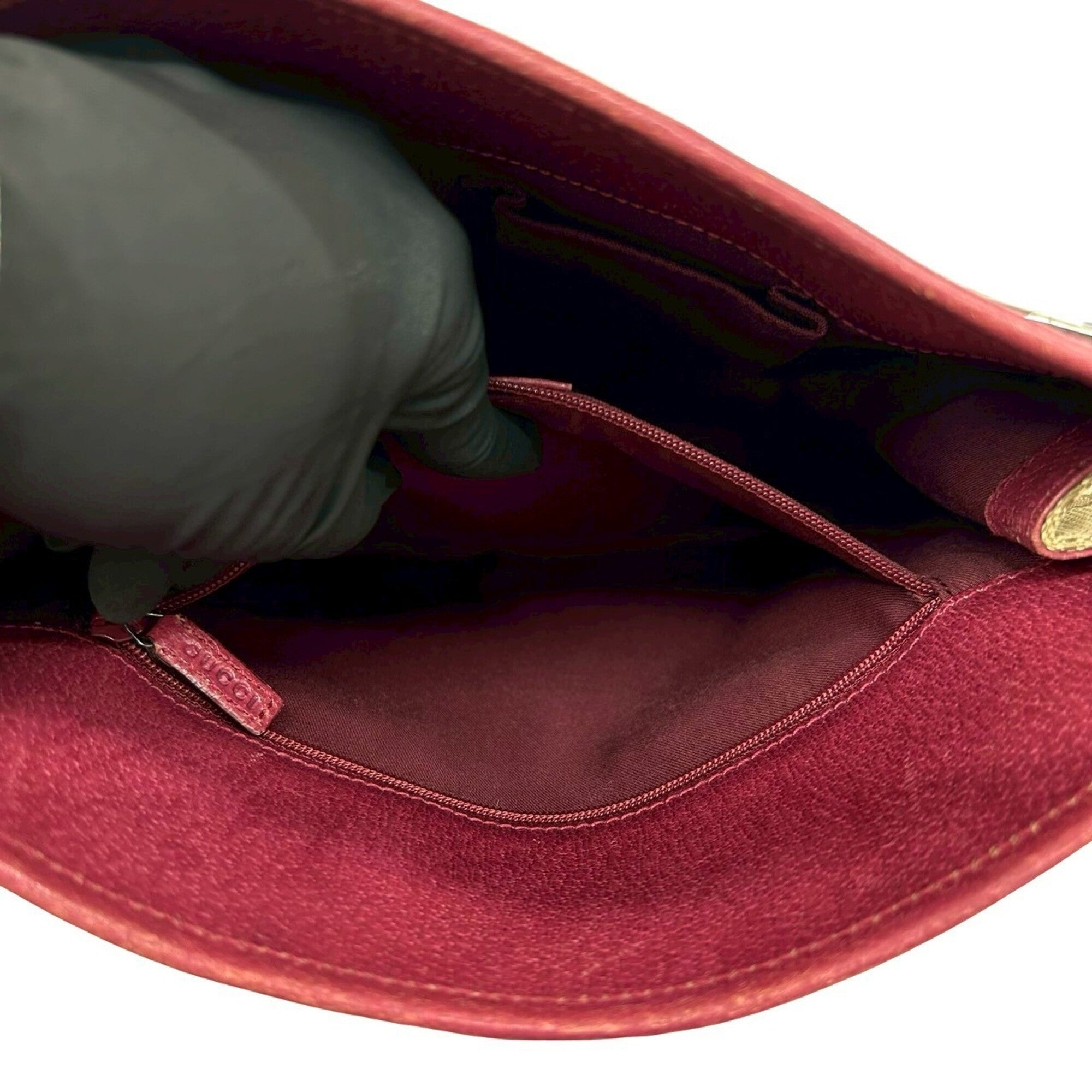 Gucci Beige Bordeaux Canvas Leather Pochette Shoulder Bag (Pre-Owned)