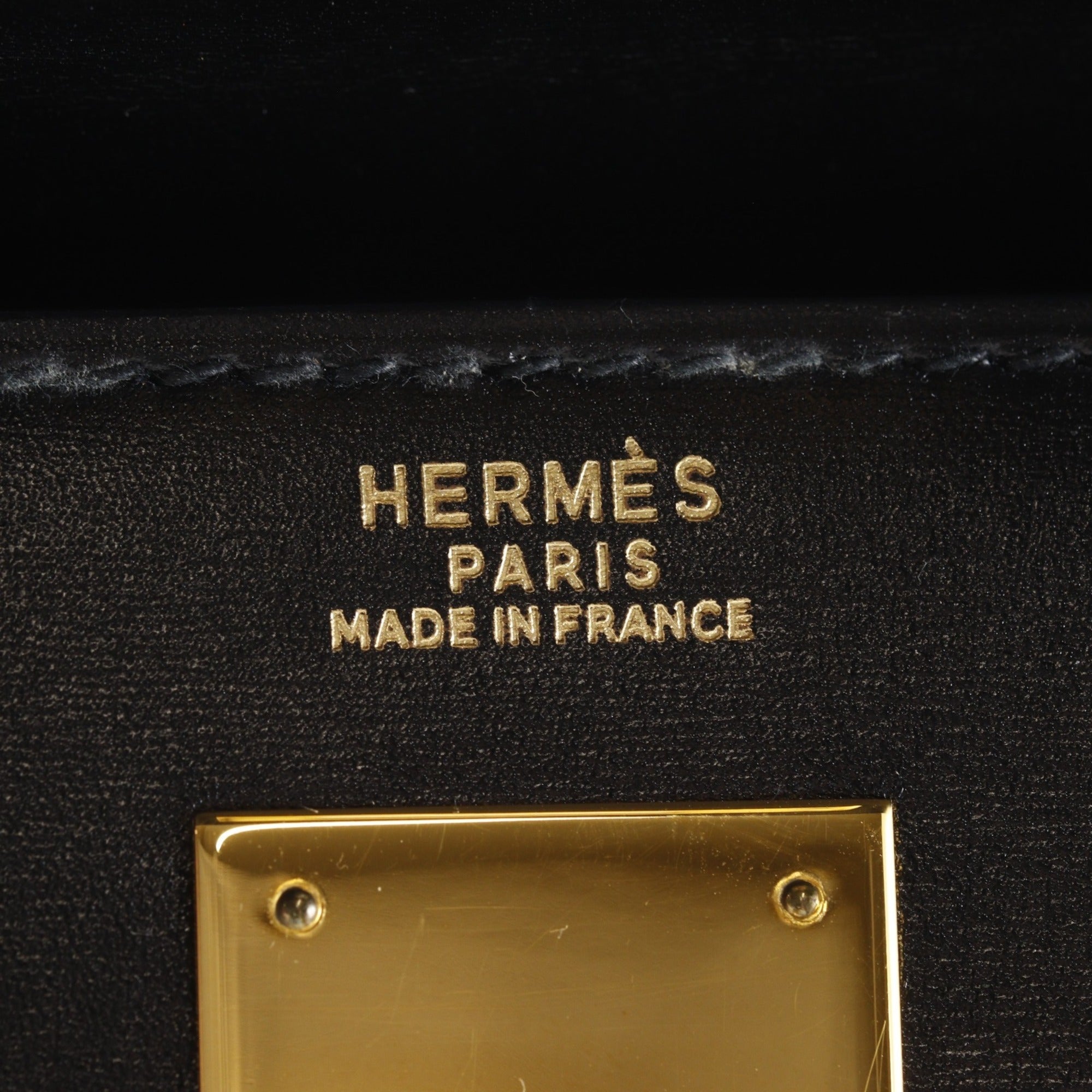 Hermes Kelly Black Box Calf Leather Handbag (Pre-Owned)