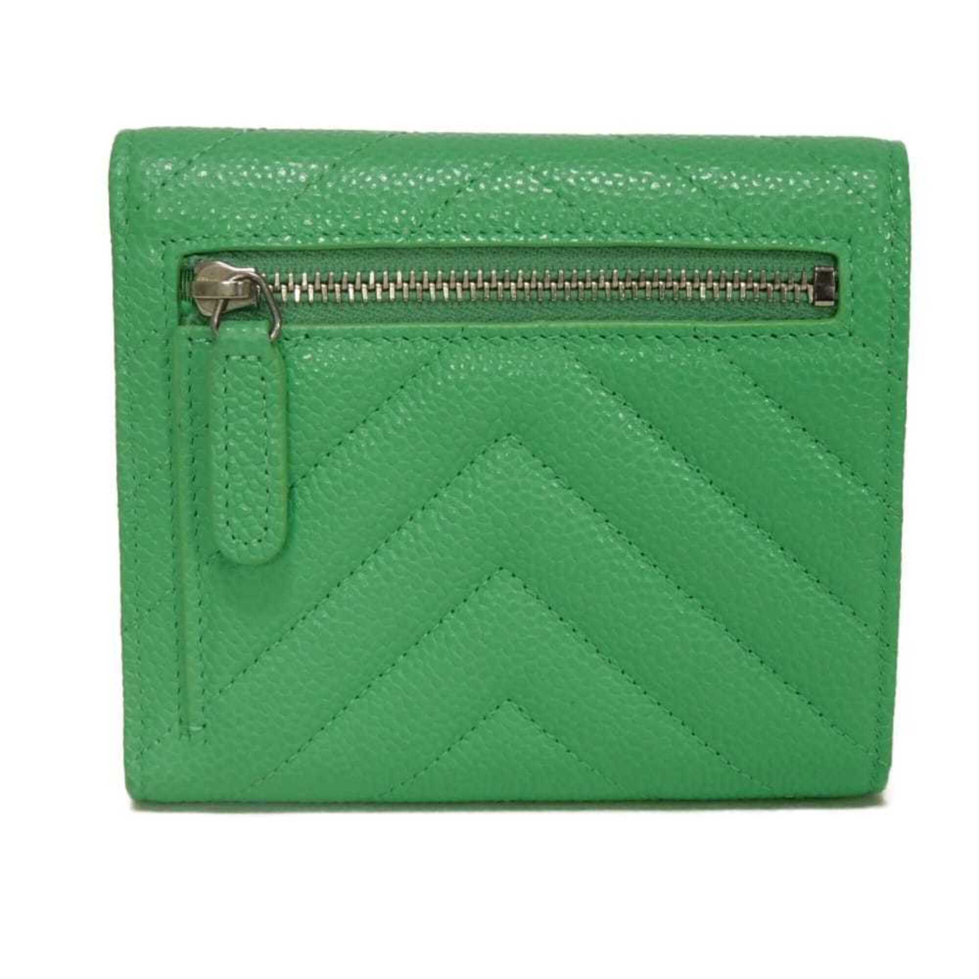 Chanel Light Green Grained Calfskin Wallet (Tri-Fold) (Pre-Owned)