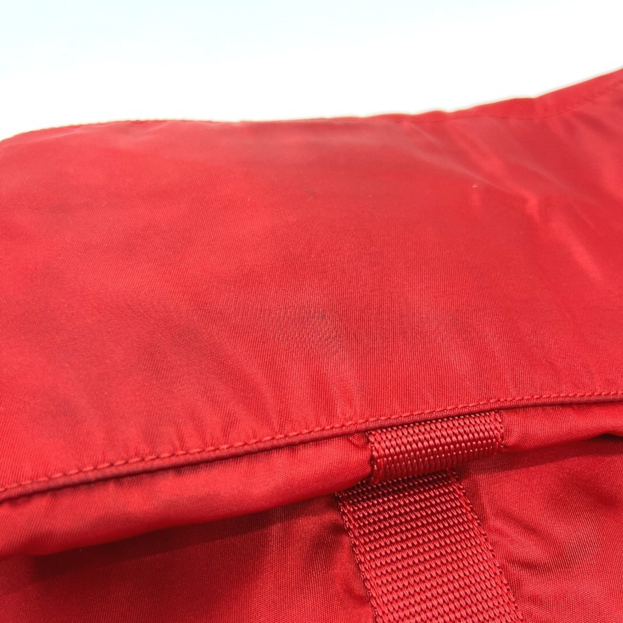 Prada Red Color Nylon Handbag Tote Bag (Pre-Owned)