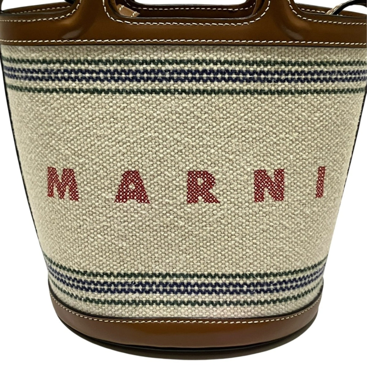 Marni Beige Brown Canvas Leather Handbag (Pre-Owned)