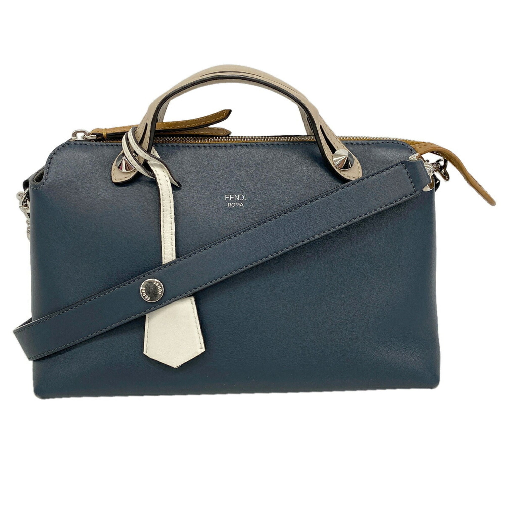 Fendi Brown Navy Leather Handbag (Pre-Owned)