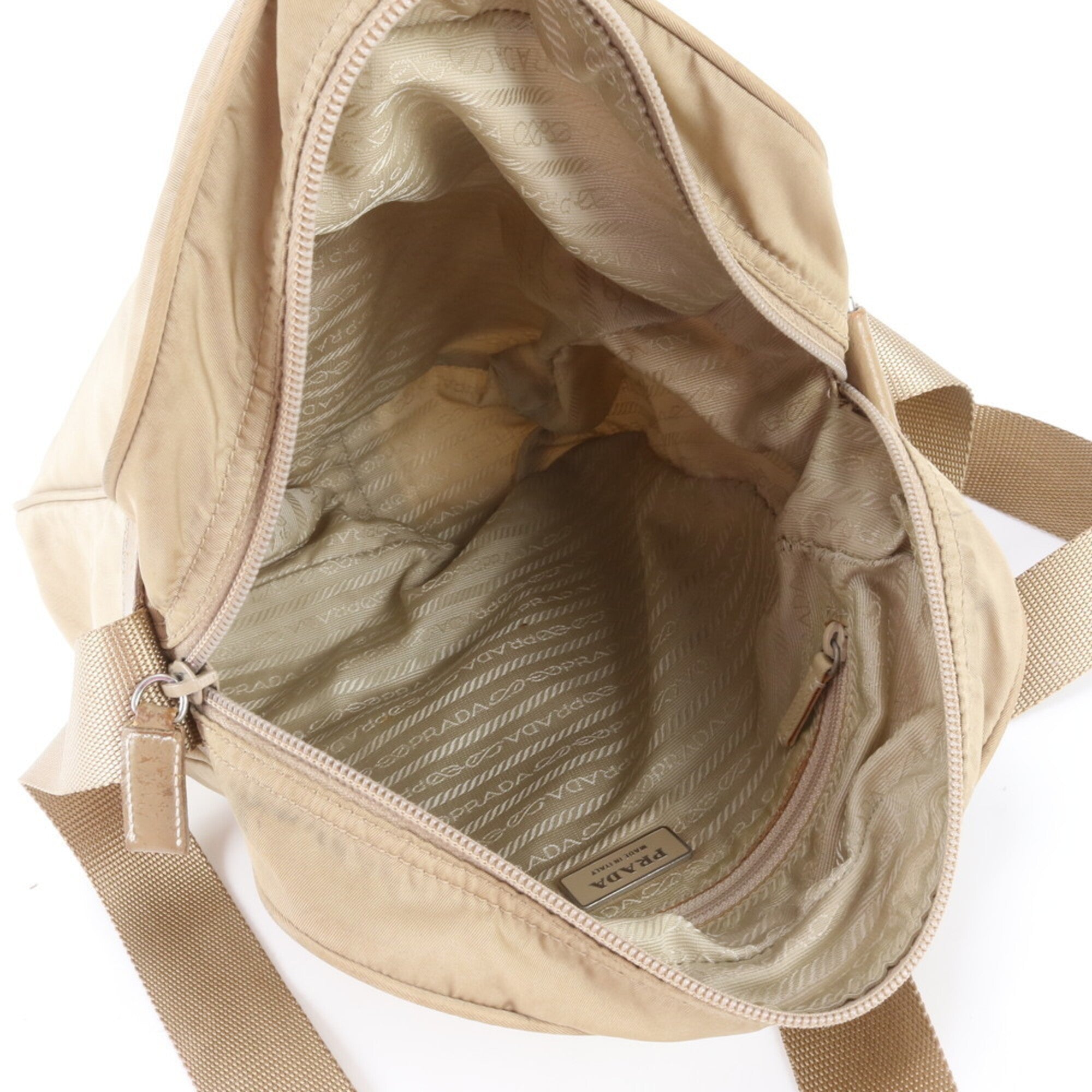 Prada Beige Leather Nylon Handbag Shoulder Bag Tote Bag (Pre-Owned)