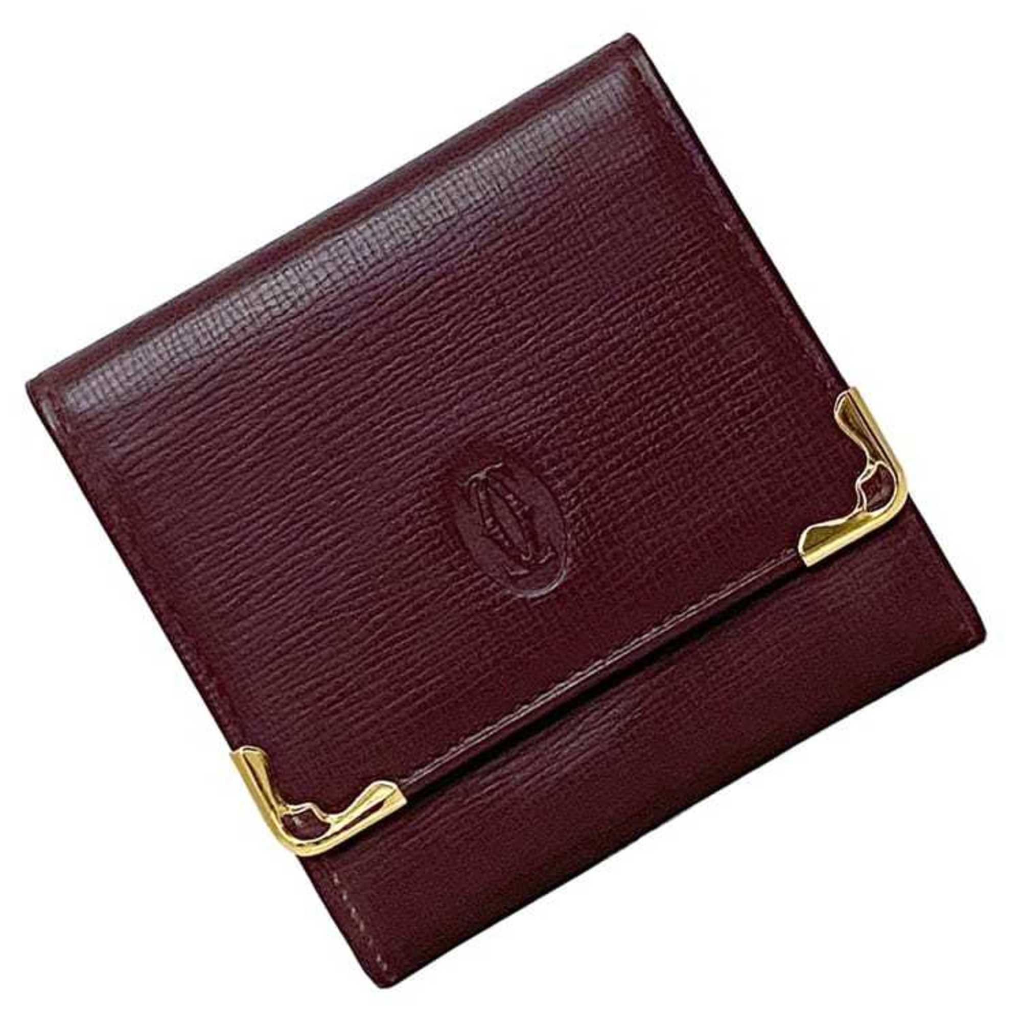 Cartier Bordeaux Leather Coin Purse/Coin Case (Pre-Owned)