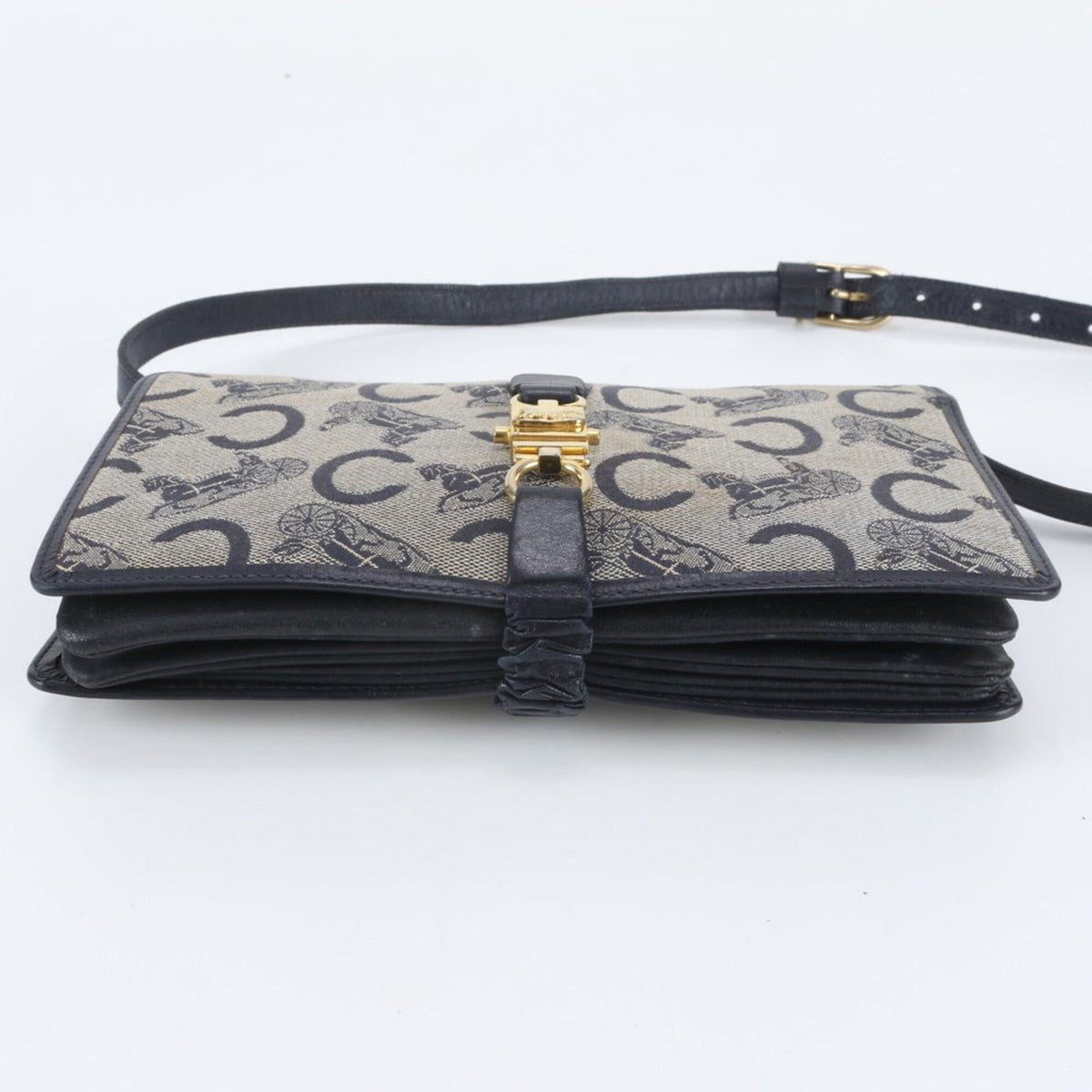 Celine Navy Leather Canvas Crossbody Bag Shoulder Bag (Pre-Owned)