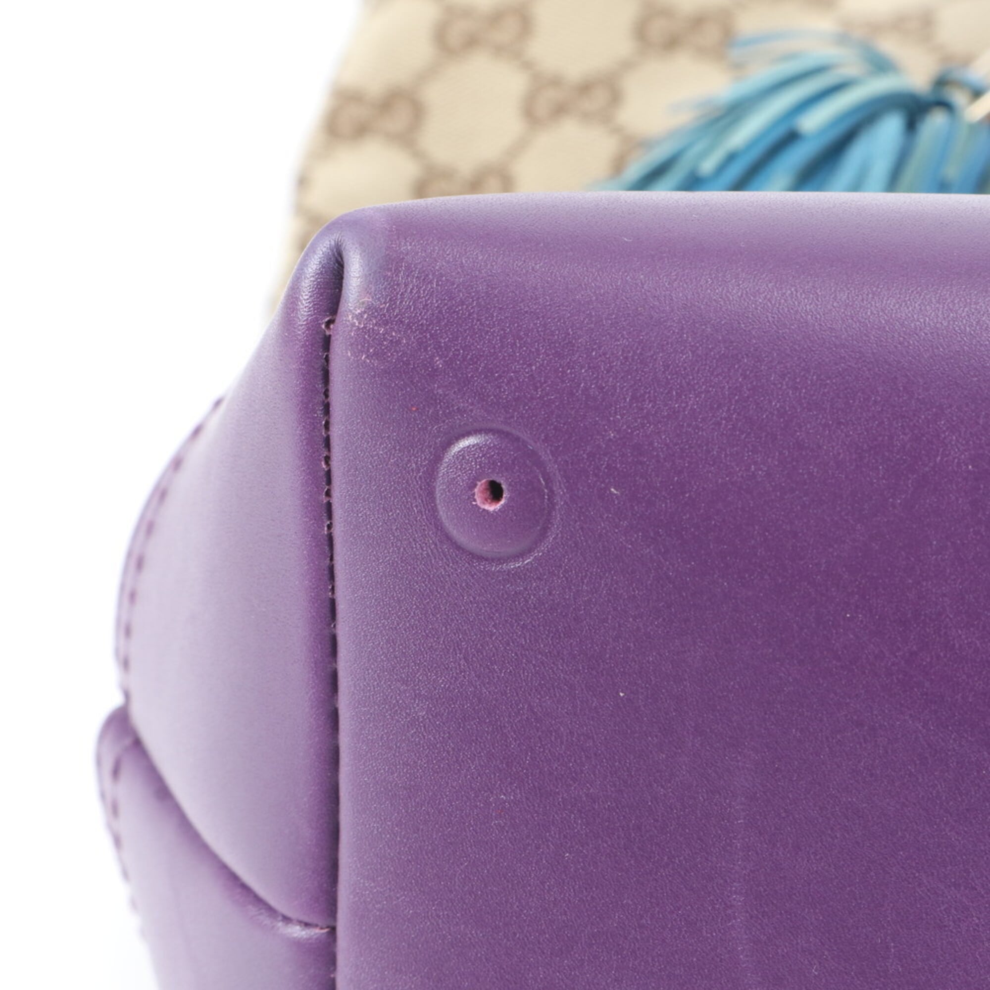 Gucci Brown Purple Leather Canvas Handbag Shoulder Bag Tote Bag (Pre-Owned)