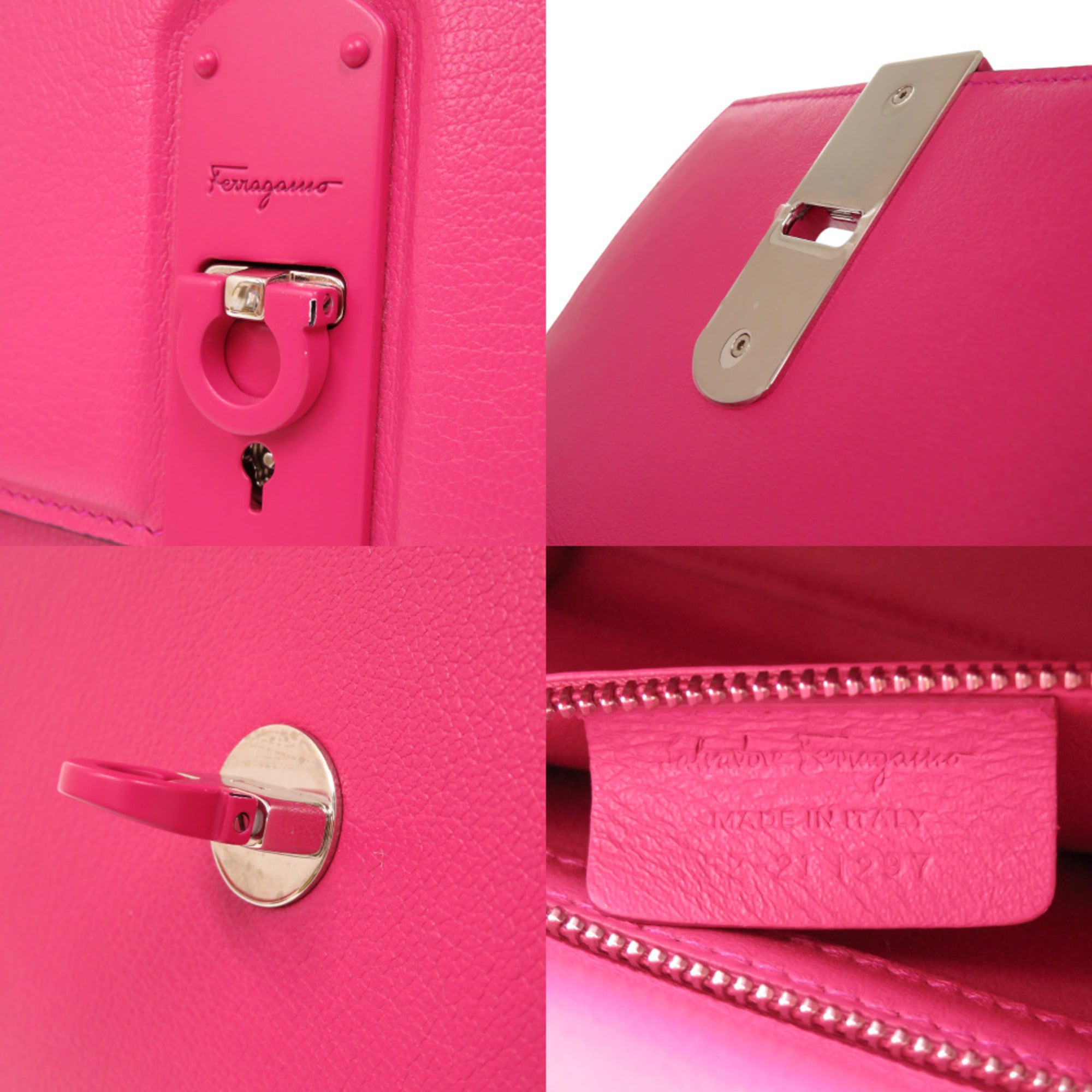 Salvatore Ferragamo Pink Leather Canvas Handbag Shoulder Bag (Pre-Owned)