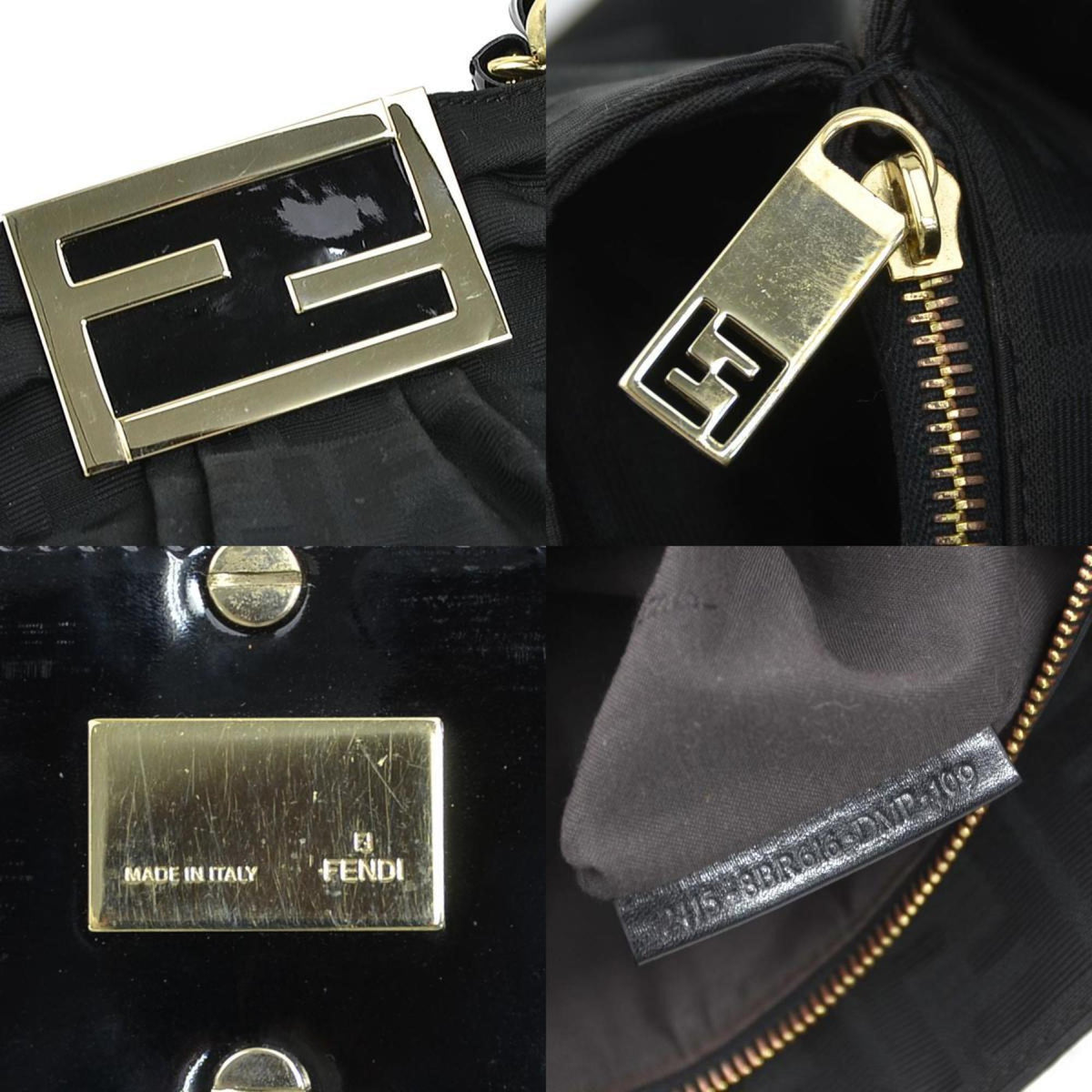 Fendi Black Nylon Canvas Patent Leather Shoulder Bag (Pre-Owned)