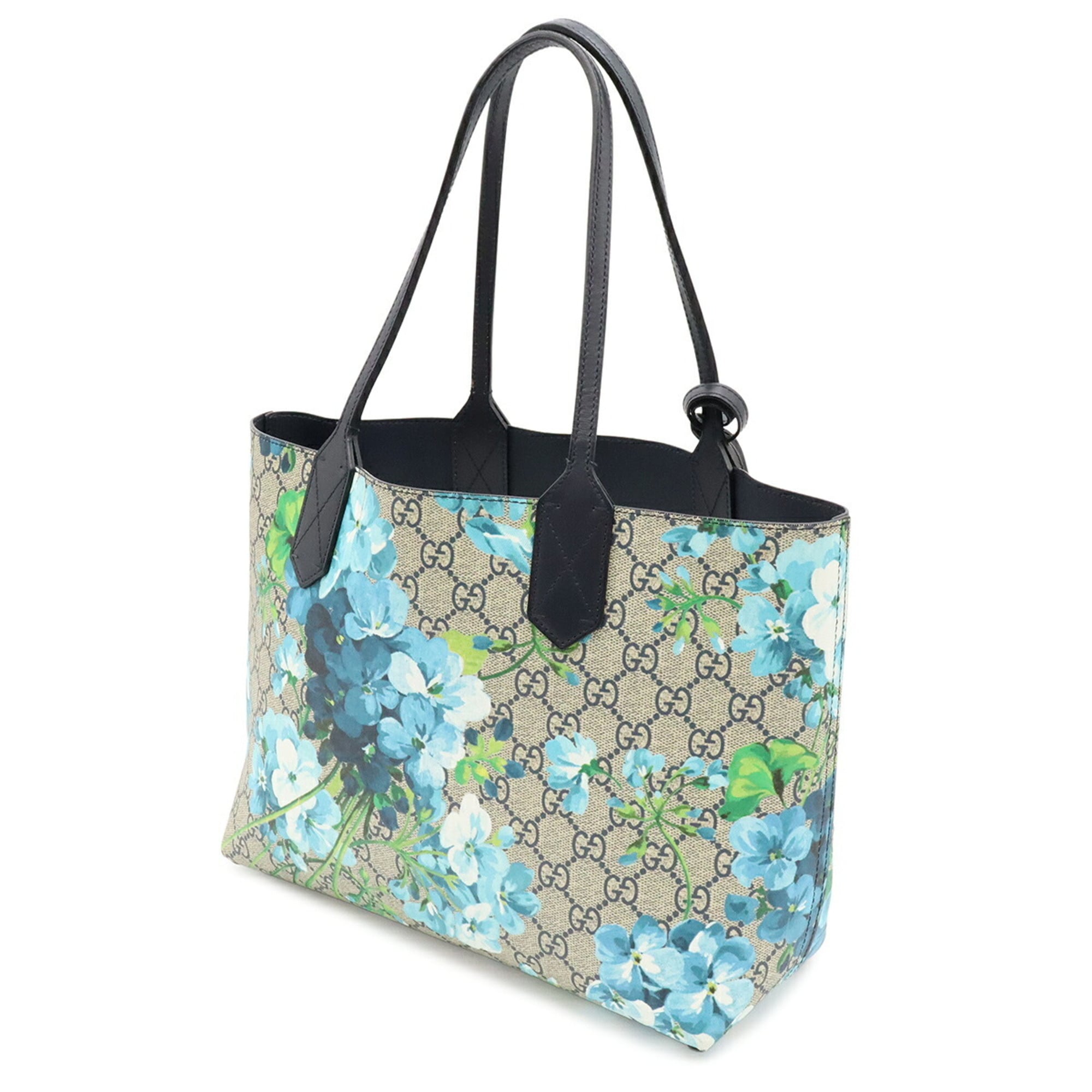Gucci Gg Blooms Beige Multi-Color Navy Gg Supreme Canvas Pvc Coated Canvas Leather Shoulder Bag Tote Bag (Pre-Owned)