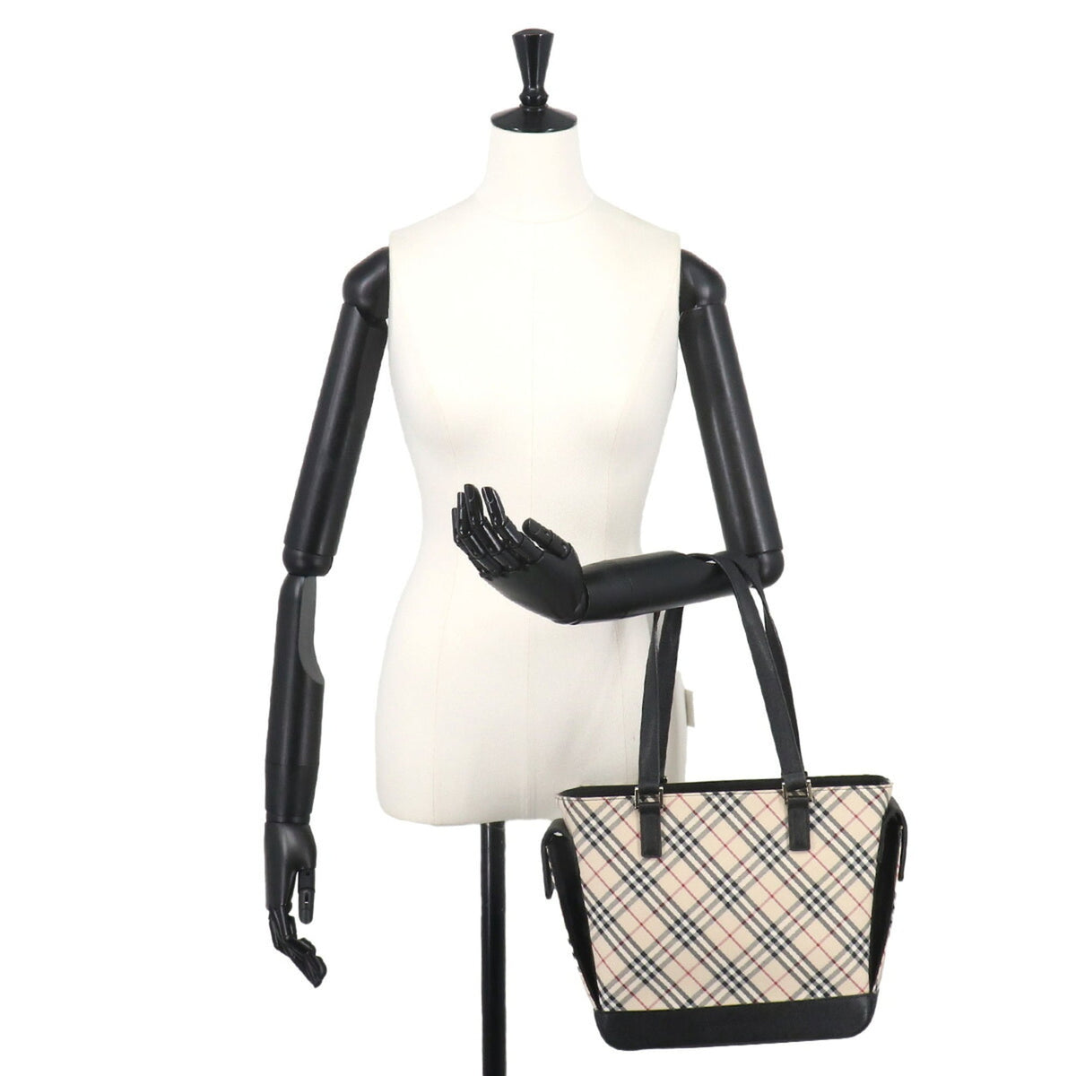 Burberry Beige Black Canvas Leather Handbag (Pre-Owned)