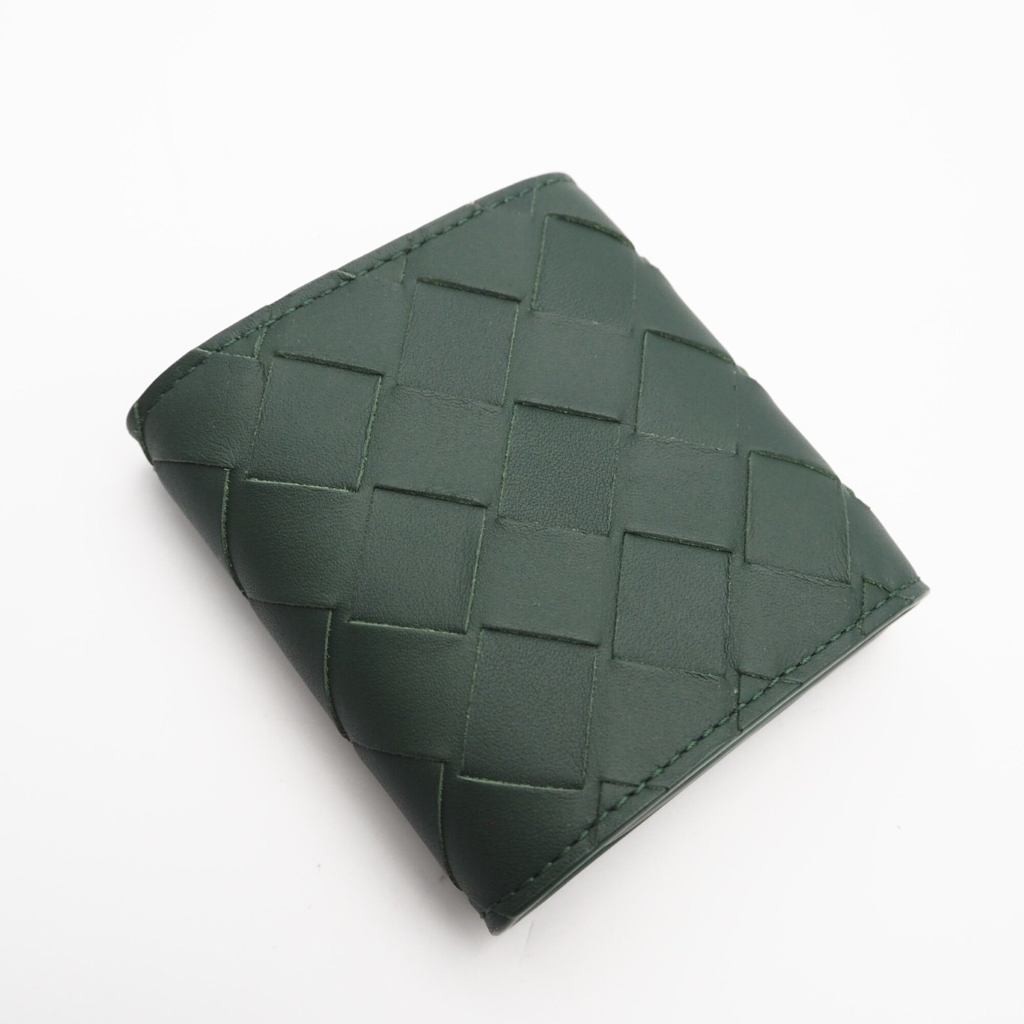 Bottega Veneta Intrecciato Green Leather Coin Purse/Coin Case (Pre-Owned)
