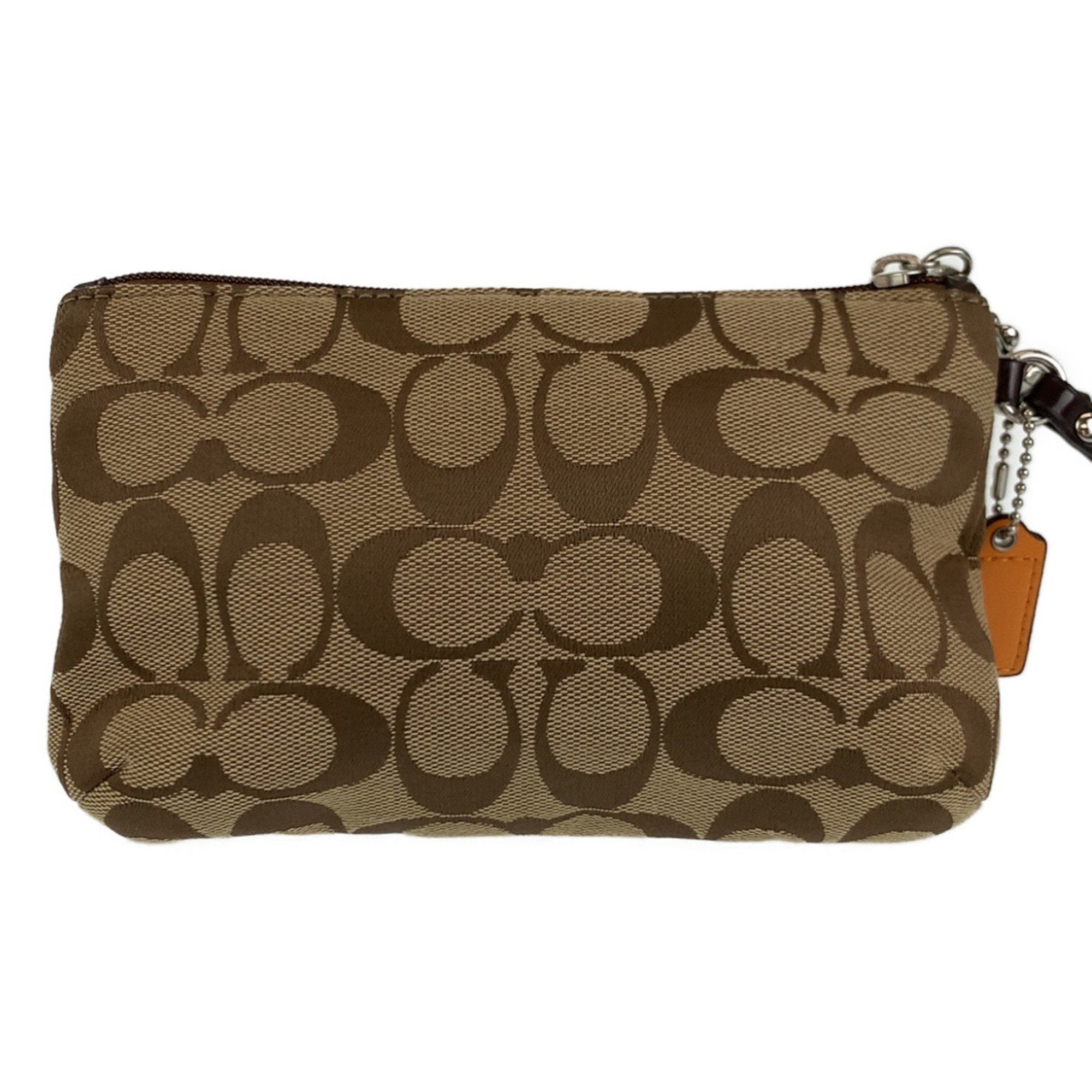 Coach Signature Beige Canvas Leather Clutch Bag (Pre-Owned)