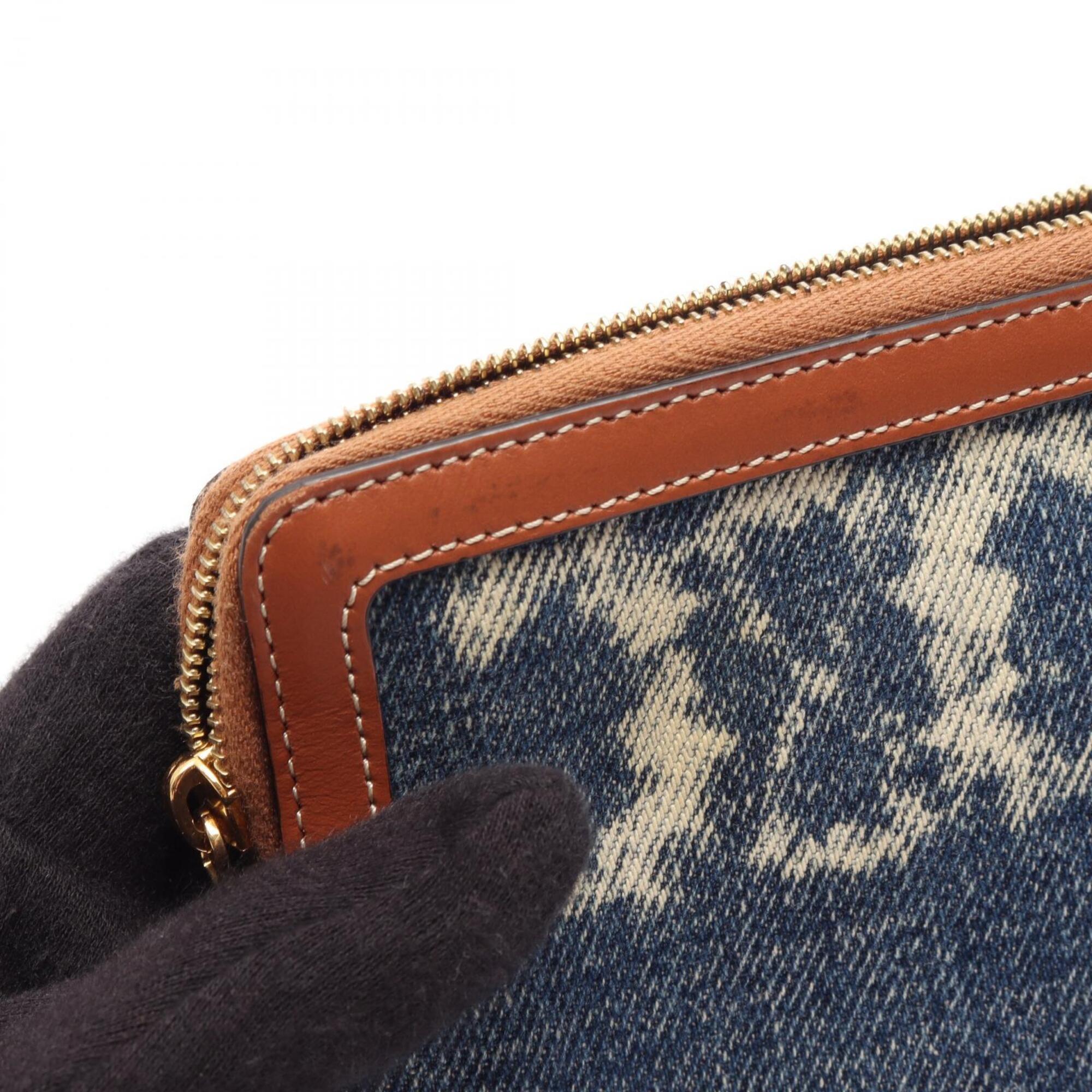 Celine Brown Navy Denim Leather Clutch Bag Handbag (Pre-Owned)