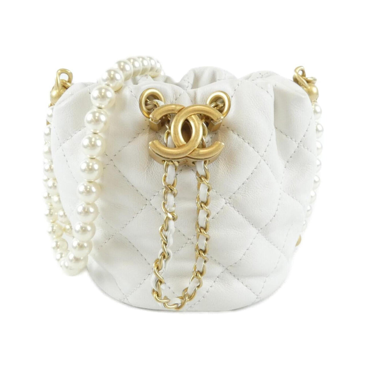 Chanel White Artificial Pearl Leather Shoulder Bag (Pre-Owned)