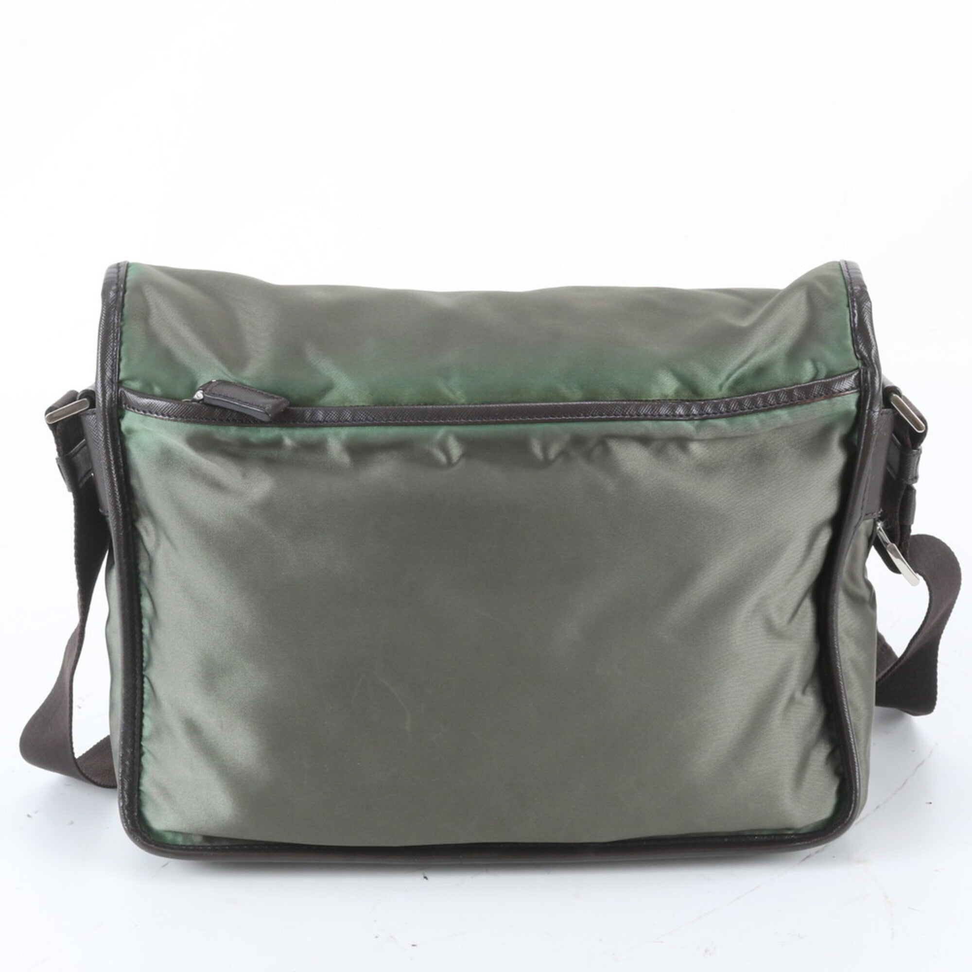 Prada Green Leather Nylon Messenger Bag Shoulder Bag (Pre-Owned)